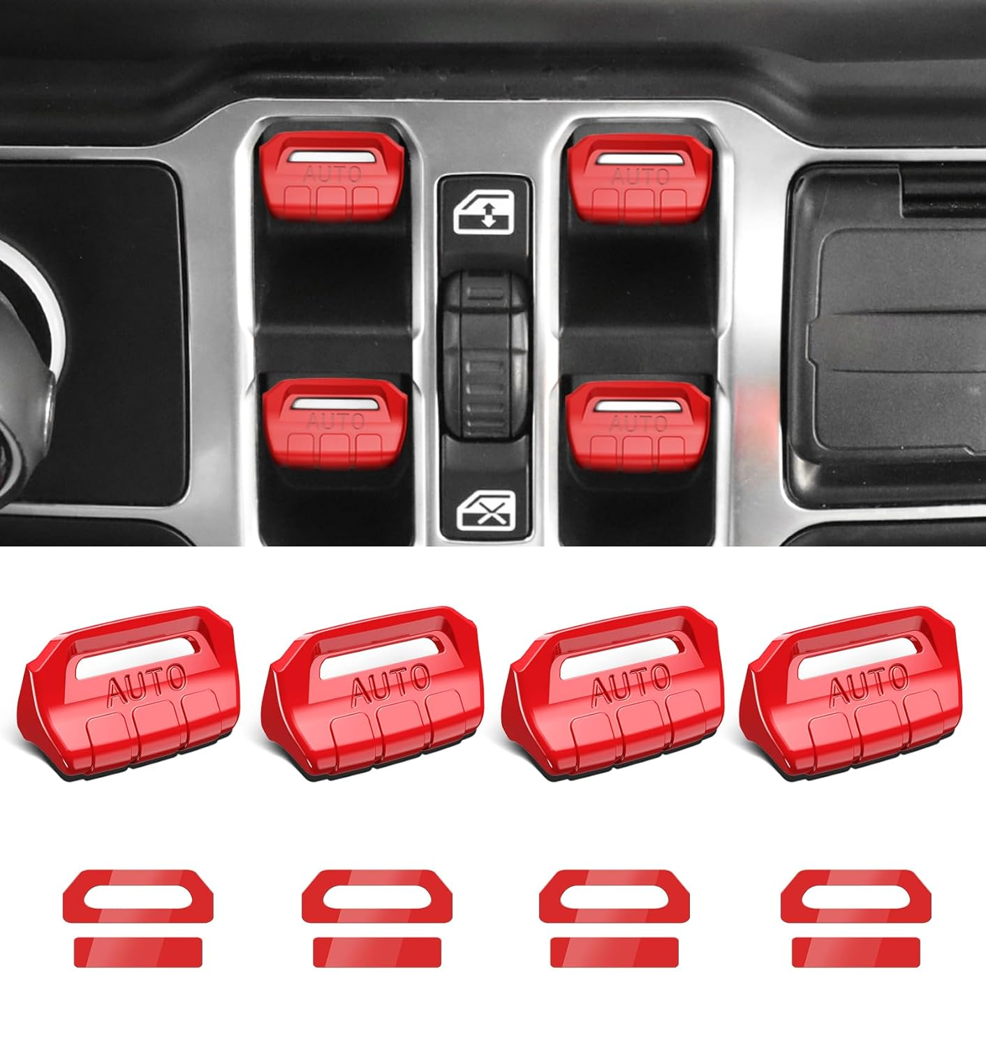 Fits for JL Jeep 4 PCS Upgrade Window Switch Button Cover Compatible with Jeep Wrangler JL JLU 2025 2024 2023 2022 2021 2020 2019 2018 & Gladiator JT 2020-2025 Interior Accessories(Bright Red) image number 3
