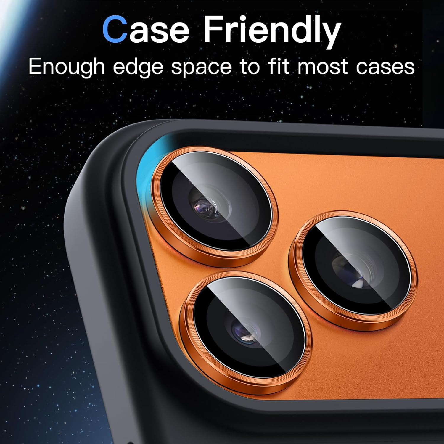 Jetech Camera Lens Protector for Iphone 17 Pro 6.3-Inch and Iphone 17 Pro Max 6.9-Inch, 9H Tempered Glass Metal Individual Ring Cover, Easy Installation Tray, HD Clear, 1 Set (Orange) - Deep Blue image number 7