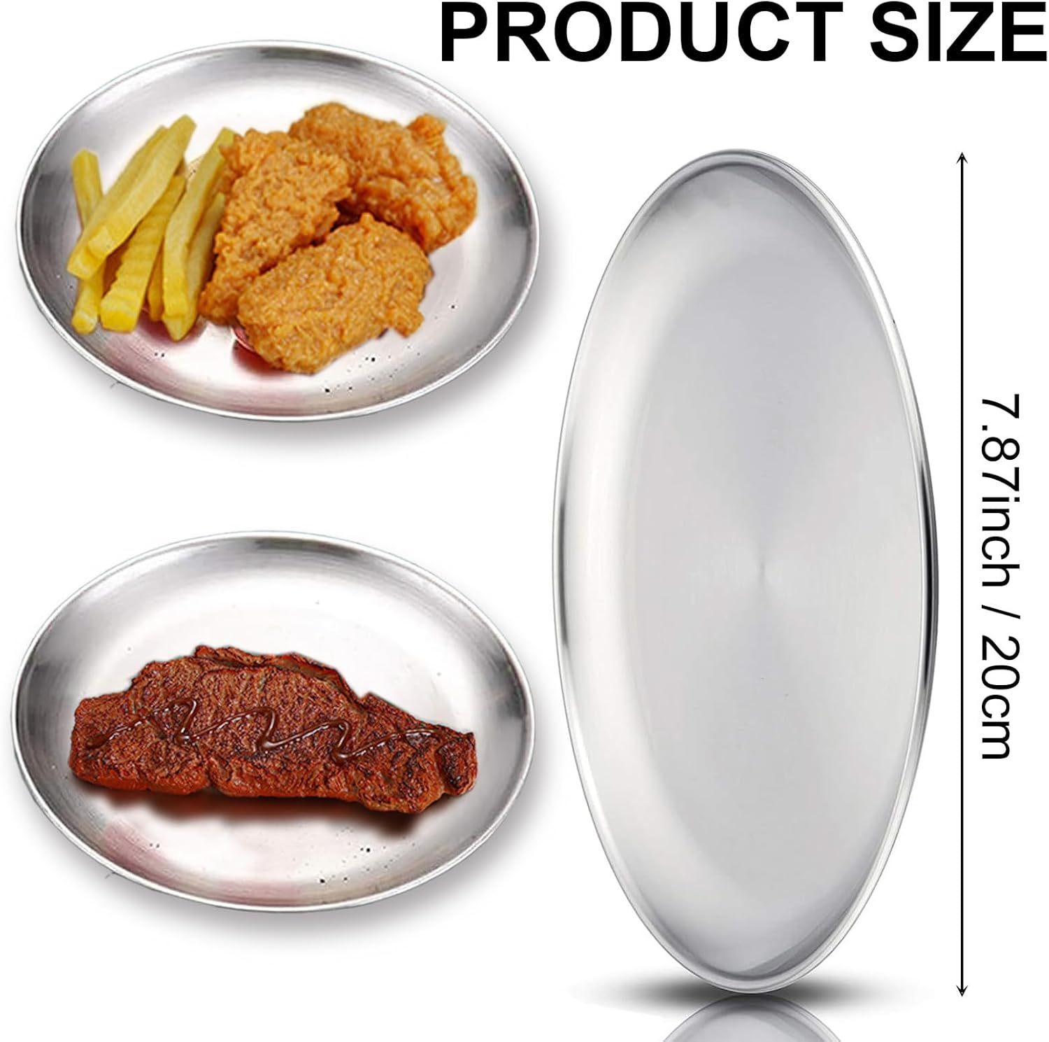 304 Stainless Steel Plates 7.87 Inch 4 Pcs, Metal Lightweight Unbreakable Dinner Dishes Plates Set, Dishwasher Safe