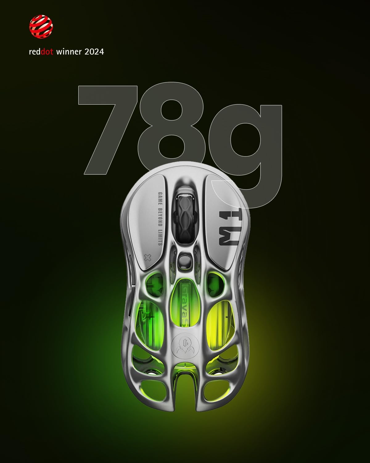 Gravastar Mercury M1 Pro Wireless Gaming Mouse, Magnesium Alloy MMO Gaming Mouse, 26000 DPI, 3.1 Oz Lightweight Hollow-Out Design, 5 Programmable Buttons, 5 Dynamic RGB Lightsync Modes, White - Silver - Battle Damaged Version image number 7