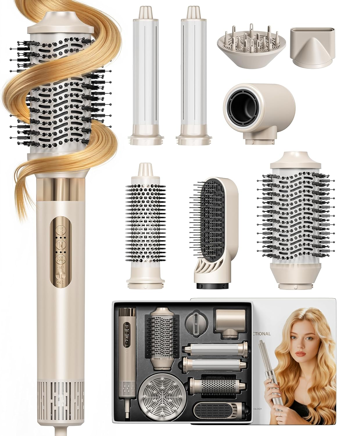 8-In-1 Hair Styler & Hair Dryer Brush, 200M Negative Ion Hot Air Curler for Fast Drying, Volumizing, Straightening & Smoothing, 3 Heat / 3 Speed Settings, Low Noise, for All Hair Types image number 3