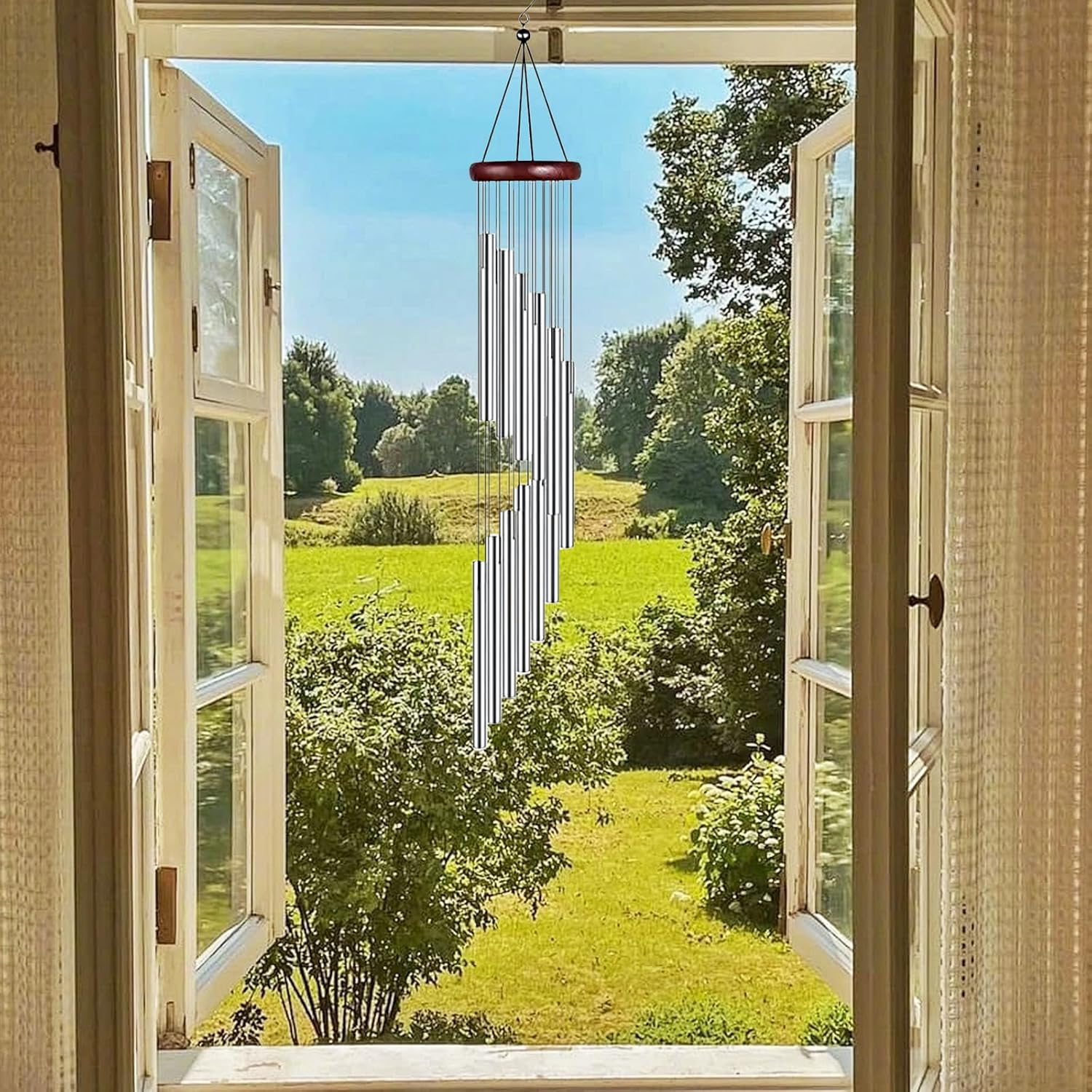 Garden Ornaments Wind Chimes, Colorful Aluminum Tubes Wind Chimes with 12 Aluminum Tubes, Hanging Wind Chimes for Home, Yard, Garden, Indoor Outdoor Hanging Decor (A) (Silver) - Colorfulb image number 2