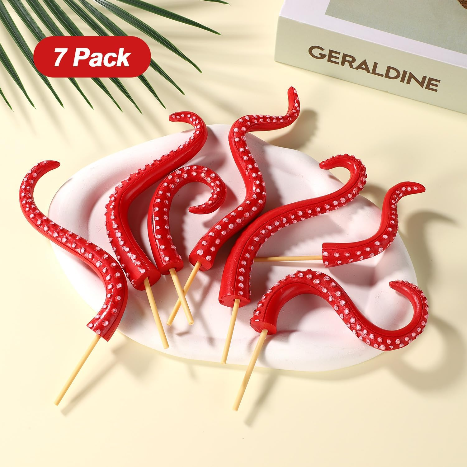 7Pcs Octopus Tentacle Plant Stakes, Various Shapes Glow in the Dark Octopus Leg Stakes Evil Decorative Garden Stakes for Potted Plants Indoor Outdoor Plant Lover Decoration(Red) - Red image number 3