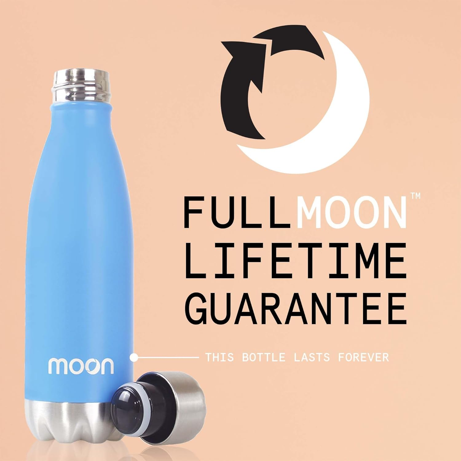 Moon Bottles - Insulated Flask That Lasts Forever - Stainless Steel Drink Bottle, Reusable Metal Water Bottle, 24Hr Cold, 12Hr Hot, Double Walled Vacuum Flasks, Australian Company (500Ml, Sky Blue) image number 1