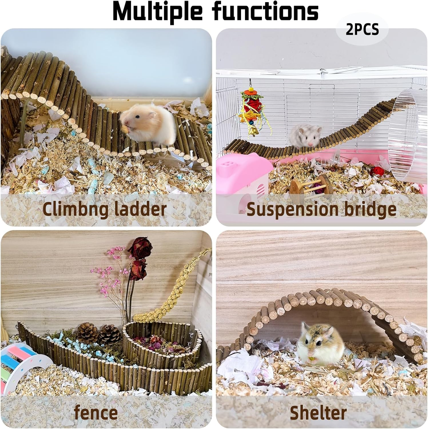 Rat Bendy Long Suspension Bridges Hamster Climbing Ladder Flexible Hamster Wooden Bridge for Small Animal,Rodents,Mouse,Hamster(2Pcs) image number 4