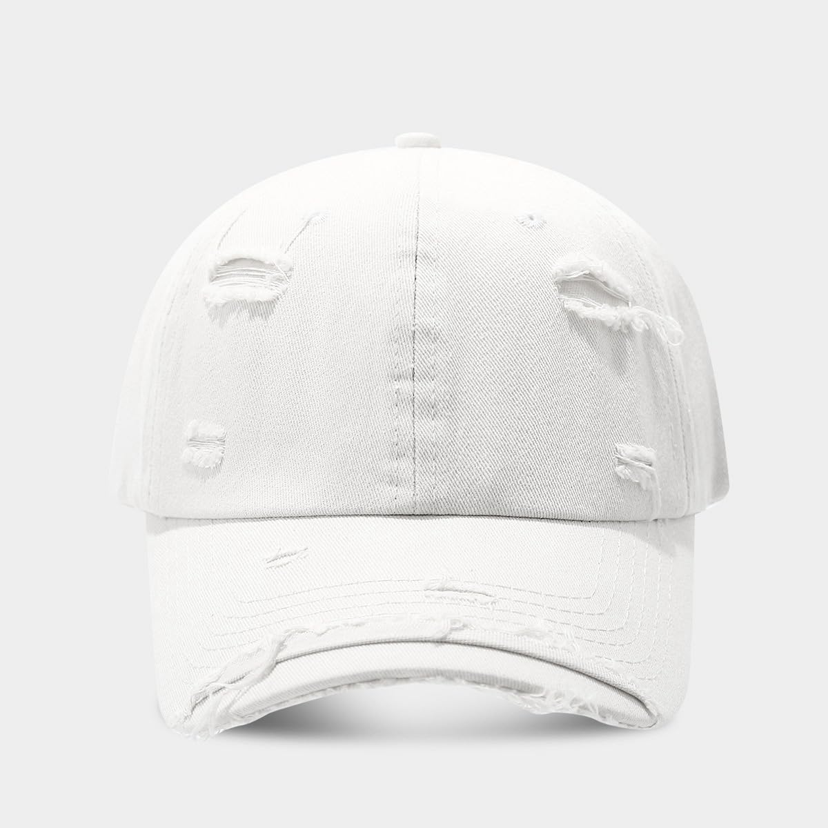Ripped Cotton Baseball Cap, Unisex Flat Bill Design, Distressed Fashion Style for Men and Women image number 6