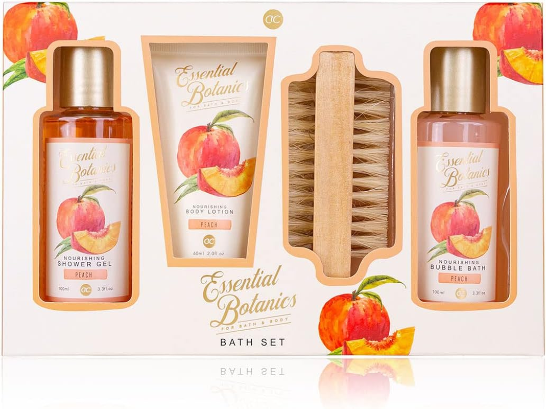 Accentra Essential Botanics Bath Set - Fruits in Gift Box - Shower Gel - Bubble Bath - Body Lotion - Nail Brush - Peach Scent image number 2