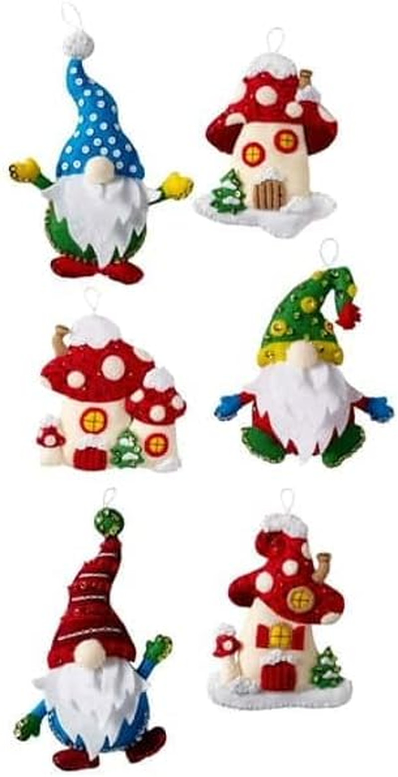 Bucilla Gnomes, Felt Applique Christmas Ornaments, Set of 6 image number 2