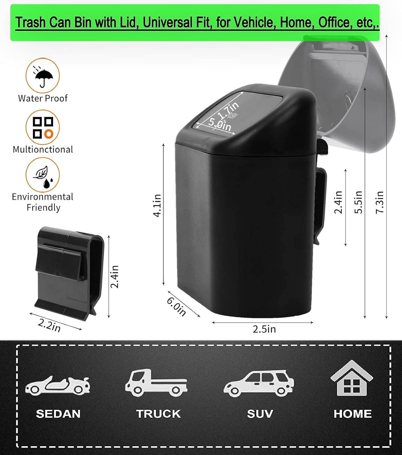 Car Trash Can with Lid, Hanging Mini Vehicle Trash Bin with 105 Car Trash Bags and 2 Car Hooks, Car Dustbin Garbage Organizer, Automotive Garbage Can Bin Trash Container for Auto Cars, Home, Office image number 3