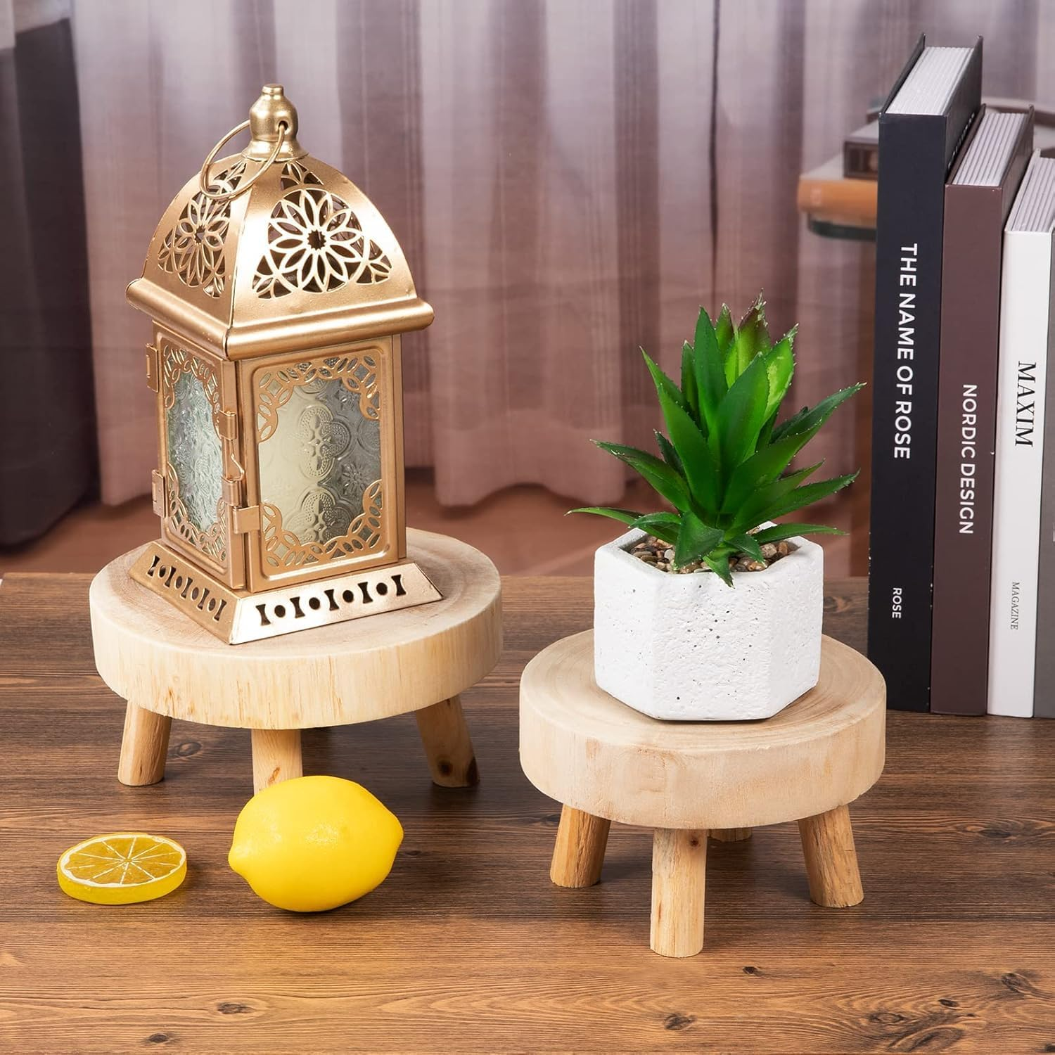 Mini Wooden Stool Display Stand Modern Plant Stand Minimalist Vintage Decor round Decorative Flower Shelf Bonsai Rack Succulents Flower Shelf Decorative Plant Stand for Indoor Outdoor Home Decoration image number 2