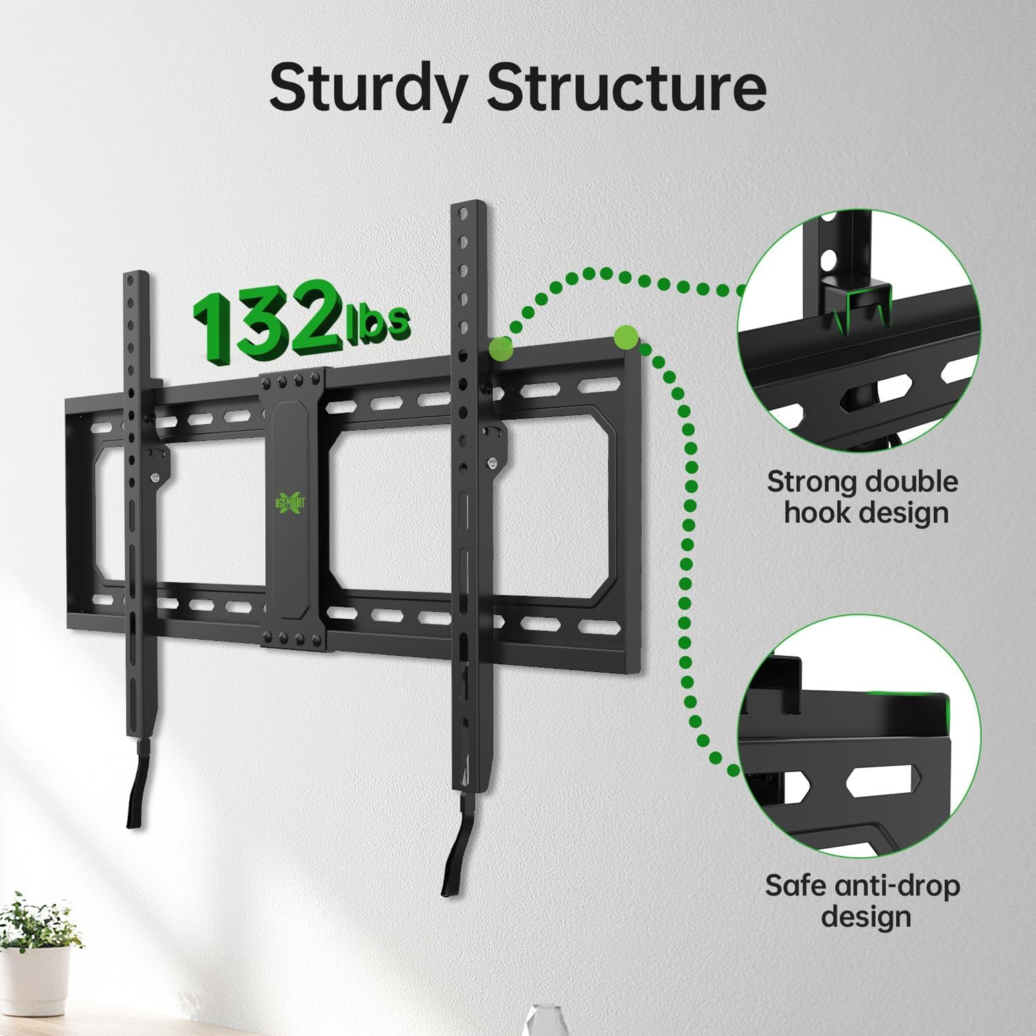 USX MOUNT Fixed TV Wall Mount for 37-82 Inch Tvs up to 132 Lbs, Low Profile TV Wall Bracket Fit Wood Studs 16", 18", 24", TV Mount with Max VESA 600X400Mm, Quick Locked and Release, XFL090 image number 1