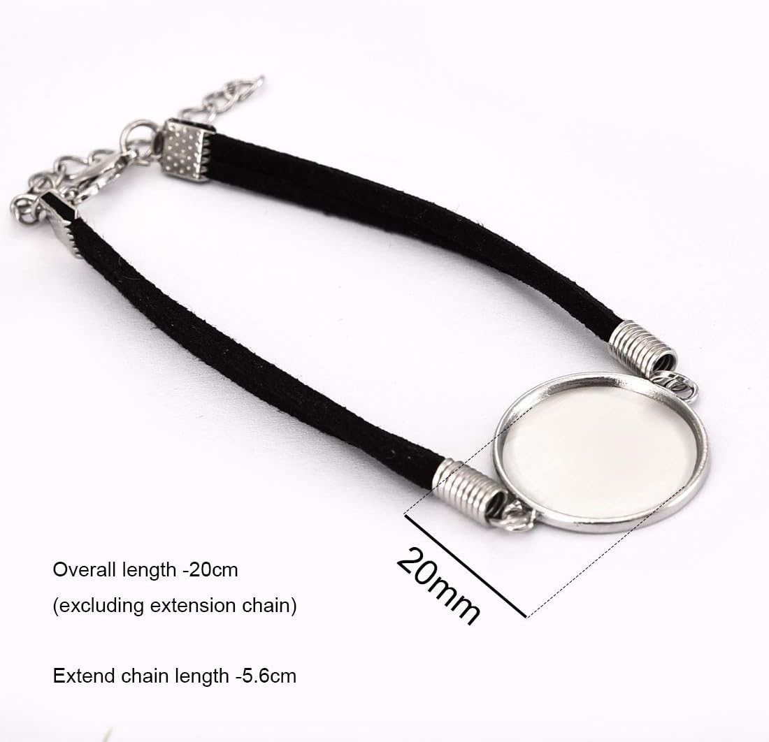 DROLE 40Pcs Black Leather Cabochon Bracelet Blanks-20Pcs 20Mm Cabochon Bezel Tray Blank Bracelets with 20Mm Cabochon Black Bracelet Chain for Jewelry Making Silver Base image number 6