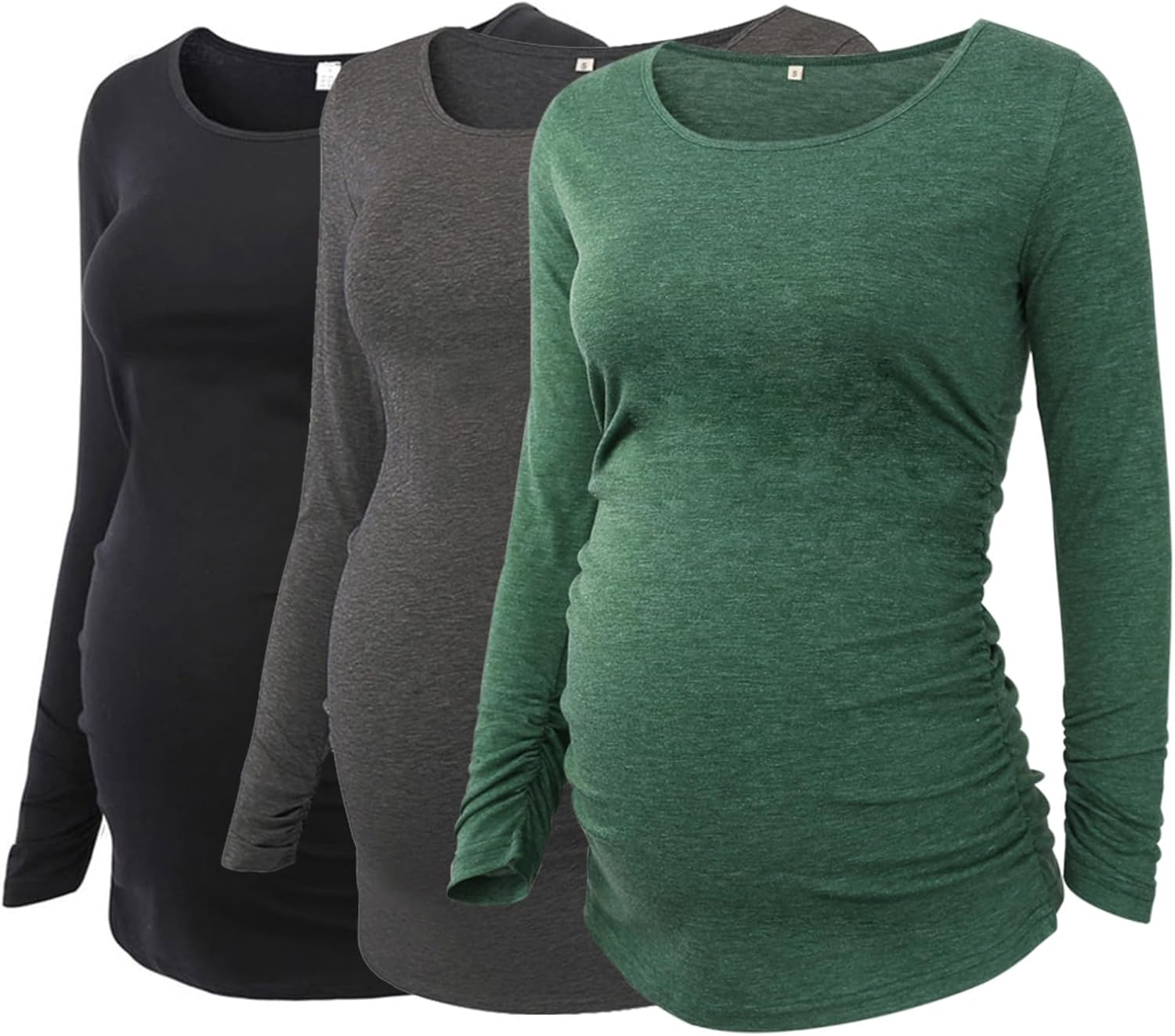 Love2Mi 3Pack Women'S Maternity Tops Long Sleeve Flattering Side Ruched Maternity Shirt Maternity Clothing