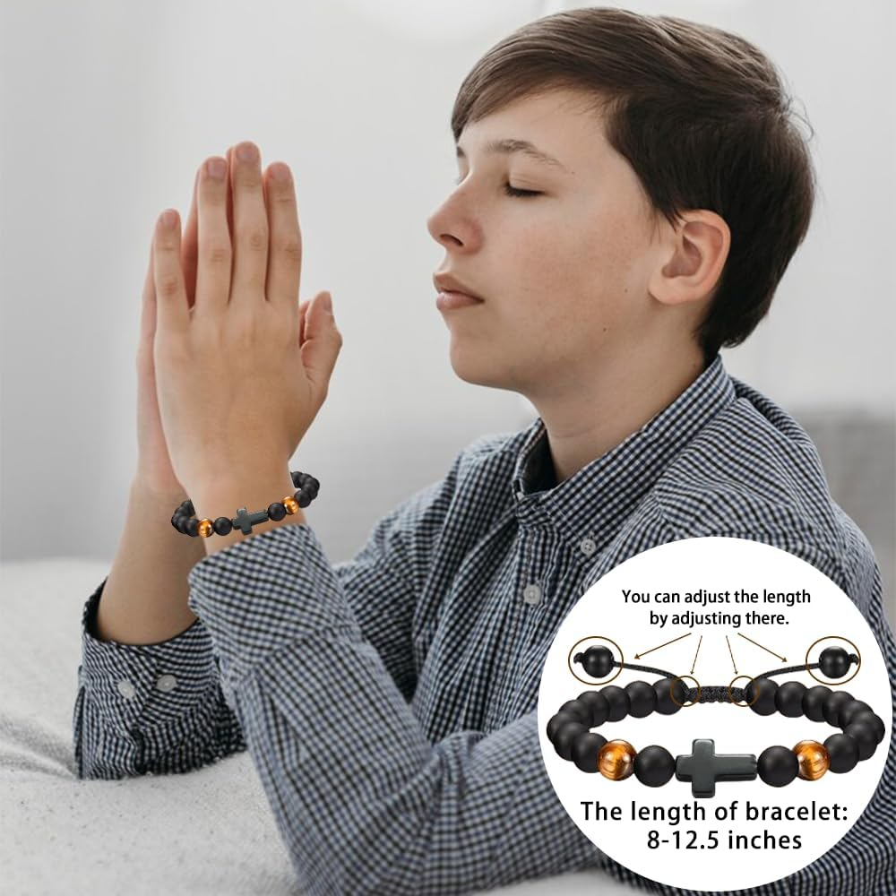Braided Rope Cross Christian Bracelet, Baptism Gift for Boys & Girls, Christening, First Holy Communion, Adjustable Size (6-13 Inches), Unisex - Style2 image number 4