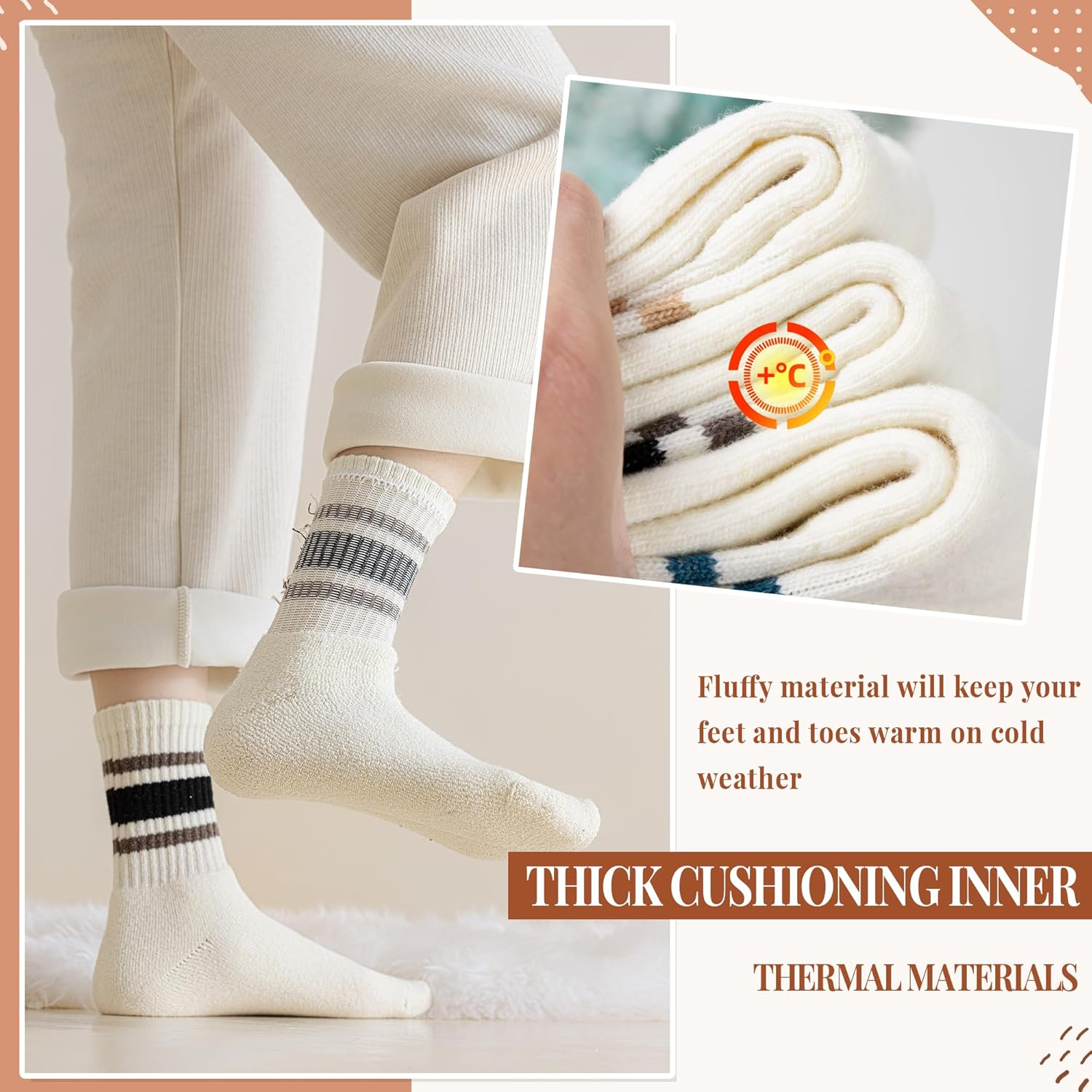 Merino Wool Socks for Women 5 Pairs Warm Winter Hiking Thick Thermal Cozy Boot Work Soft Ladies Crew Socks image number 1