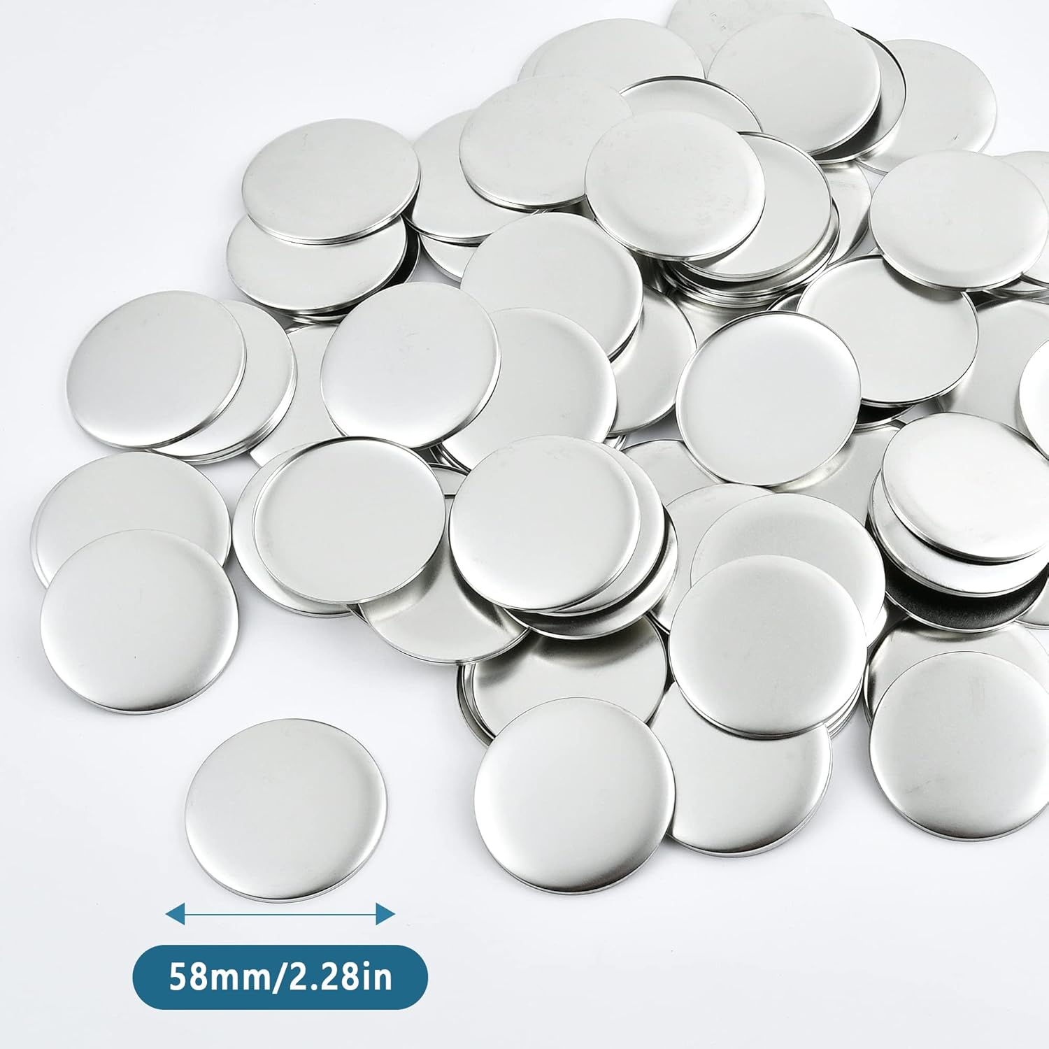 100 Pieces Blank Badge Button Parts for Button Making Machine - Metal Shells and Plastic Base Components, Badge Making Supplies for DIY Arts Crafts Gifts Souvenirs (58Mm) image number 1