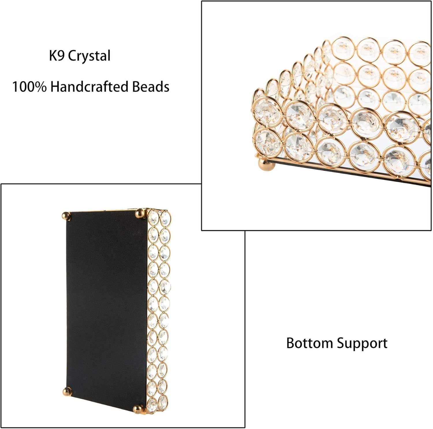 Feyarl Crystal Perfume Tray Gold Mirror Tray Rectangle Decorative Trays Jewelry Trinket Cosmetic Organizer Trays for Dresser Home - Gold image number 6