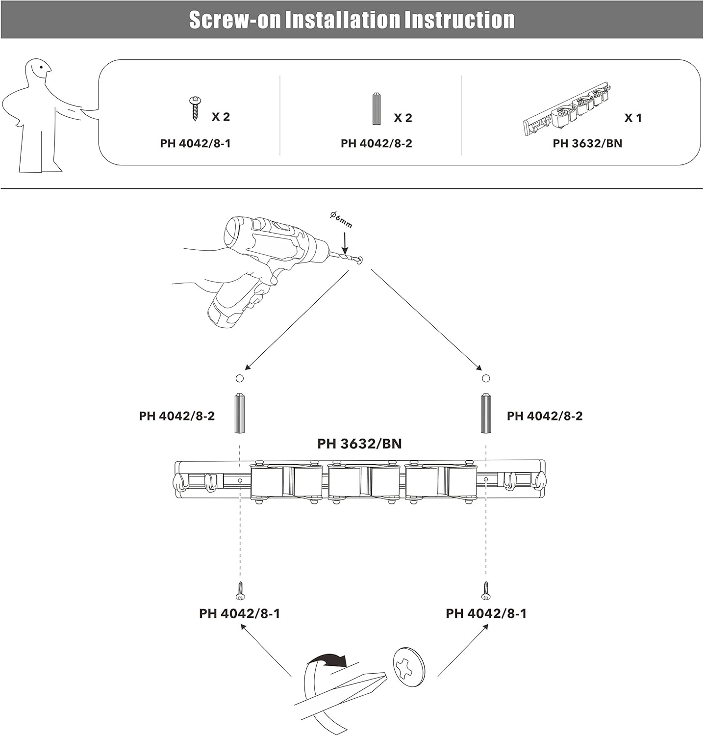 Drdirt Broom Holder Wall Mount, 14.5-Inch, 3 Sliding Grippers, 4 Hooks, Heavy Duty for Home, Kitchen, Bathroom, Laundry, Garage, Gray