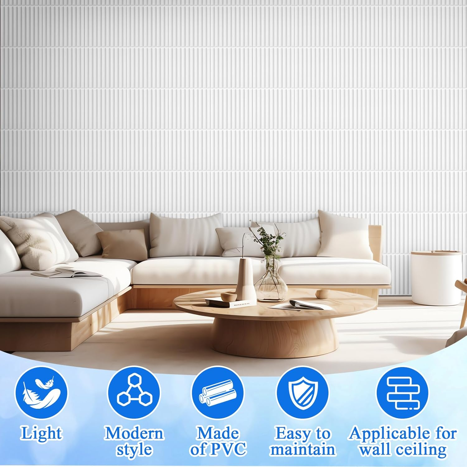 Nuanchu 32 Pcs 3D Slat Wall Panels 12 X 12 Inch PVC Fluted Textured Panel Cuttable Glue up Wall Art Decorative Tiles for Ceiling Studio Bathroom Interior TV Background (White) image number 4