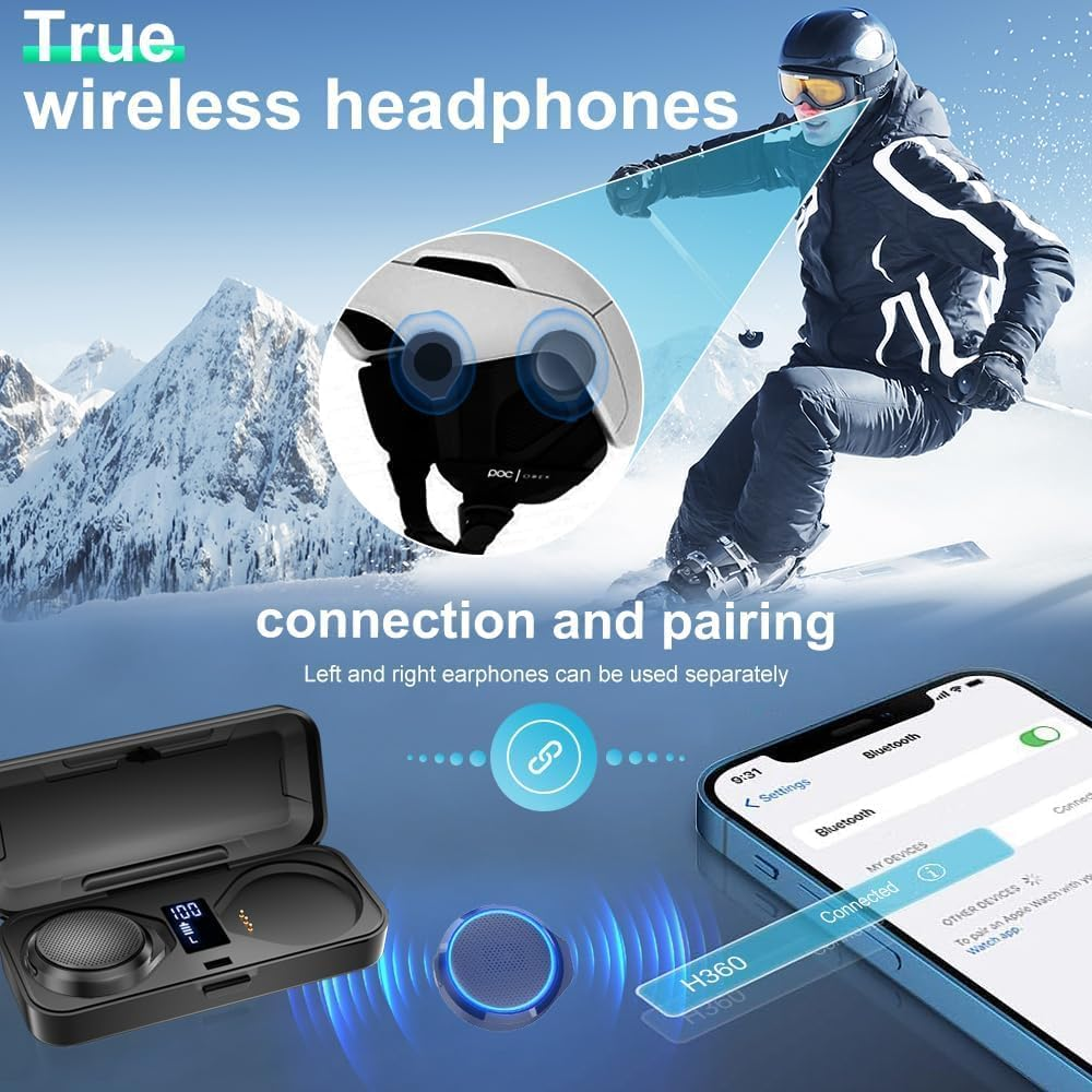 B-Qtech Motorcycle Bluetooth Headset with Charging Case, Helmet Bluetooth Speaker with Microphones & LED Display, 1450Mah Battery with 50Hours Work Time Wireless Headsets for Skiing and Riding image number 3