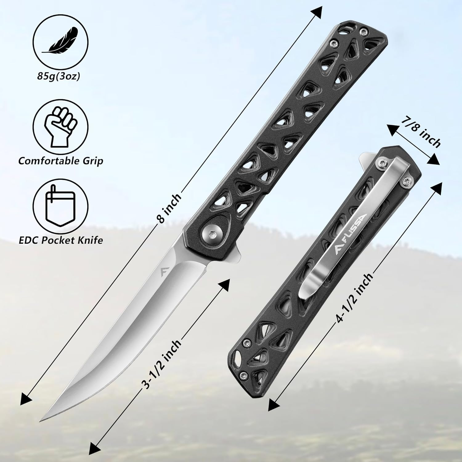 FLISSA Folding Knife, 4.5" Folding Pocket Knife, Hollow-Out Design Handle, Pocket Knife for Survival, EDC, Camping and Outdoor Activities - Green image number 4