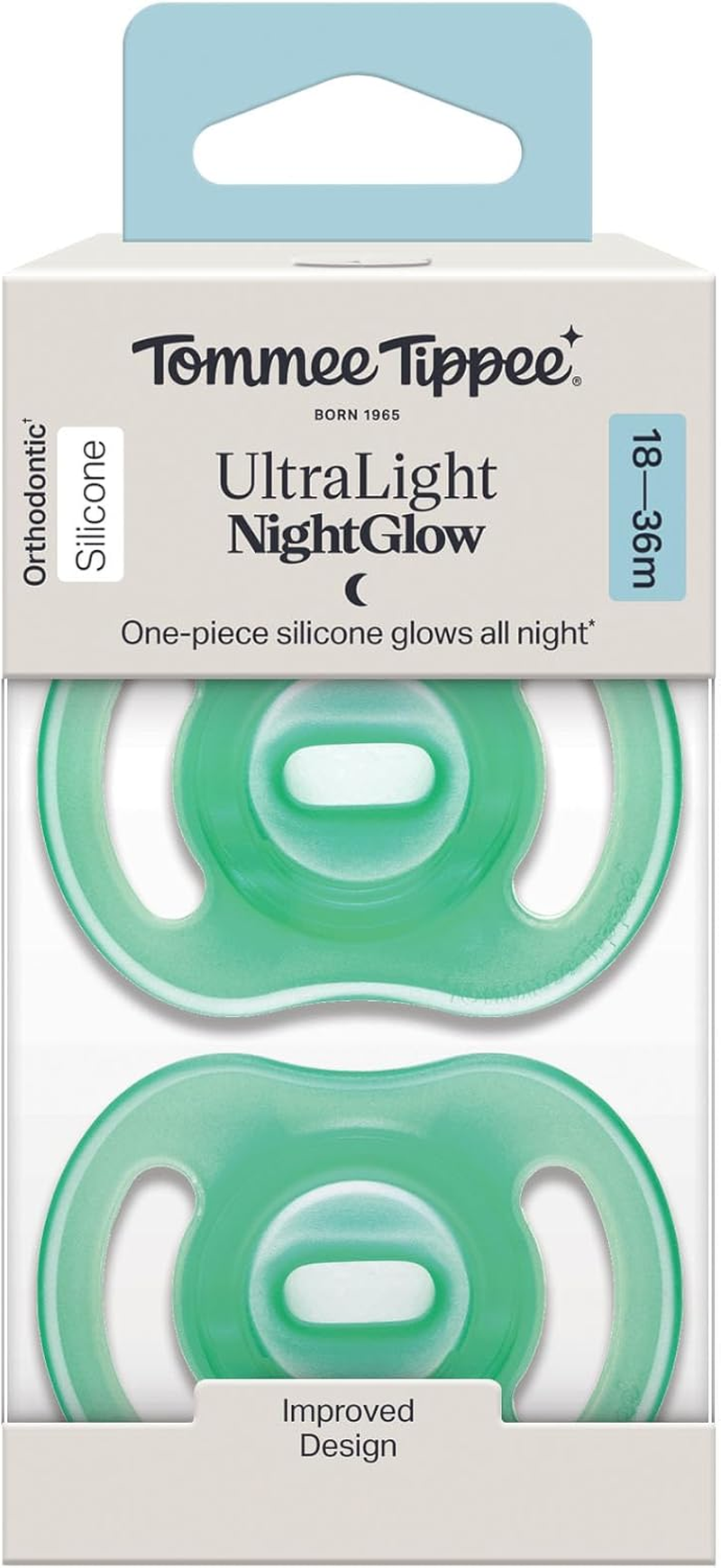Tommee Tippee Ultra-Light Stayput Night Glow Soother, 18-36M, 2 Pack, Soft Skin Feel, Extra Air Flow image number 5