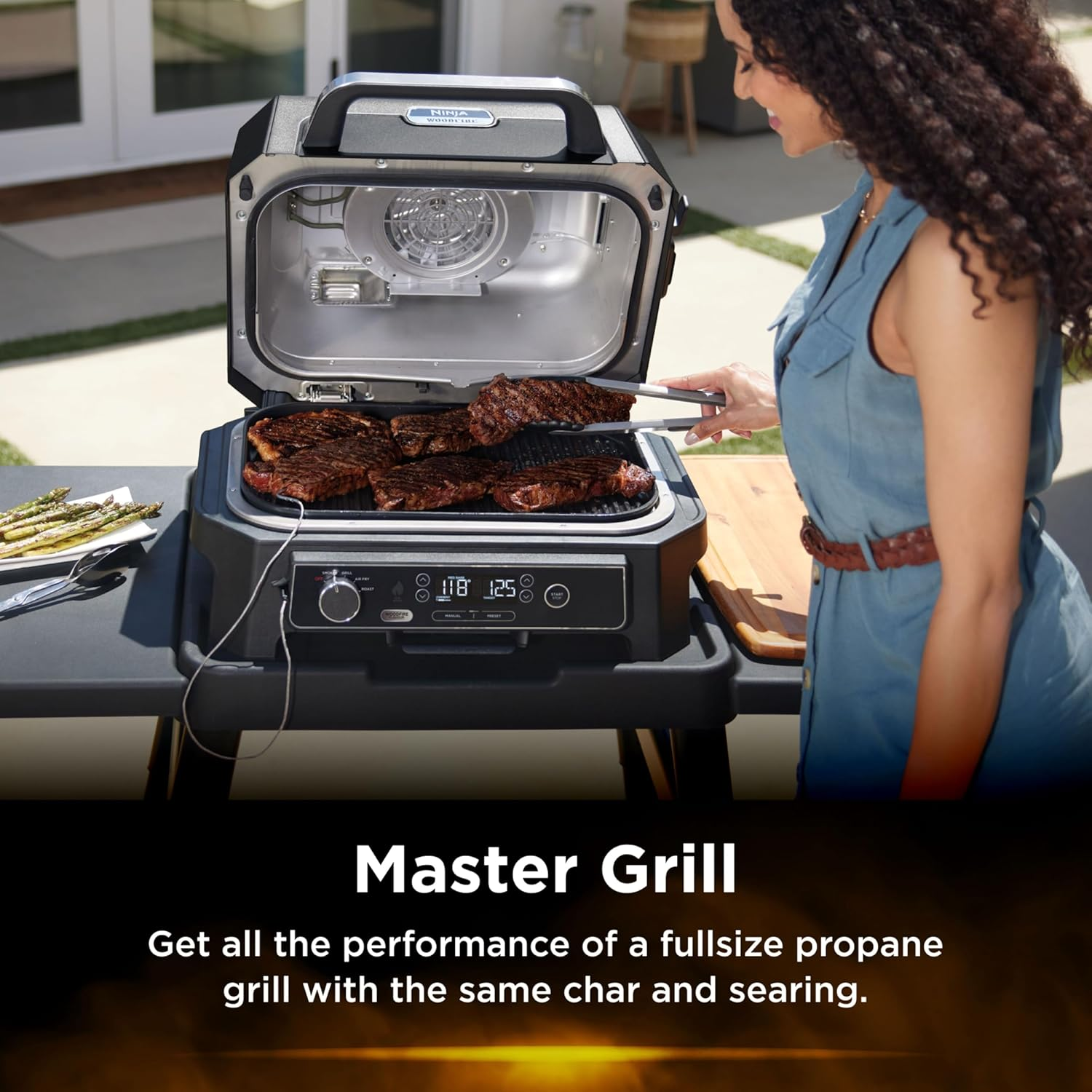 Ninja Woodfire Pro XL Outdoor Electric BBQ Grill & Smoker, Table Top Air Fryer, Includes Non-Stick Grill Grate & Crisper Basket, OG850ANZ, Black image number 5