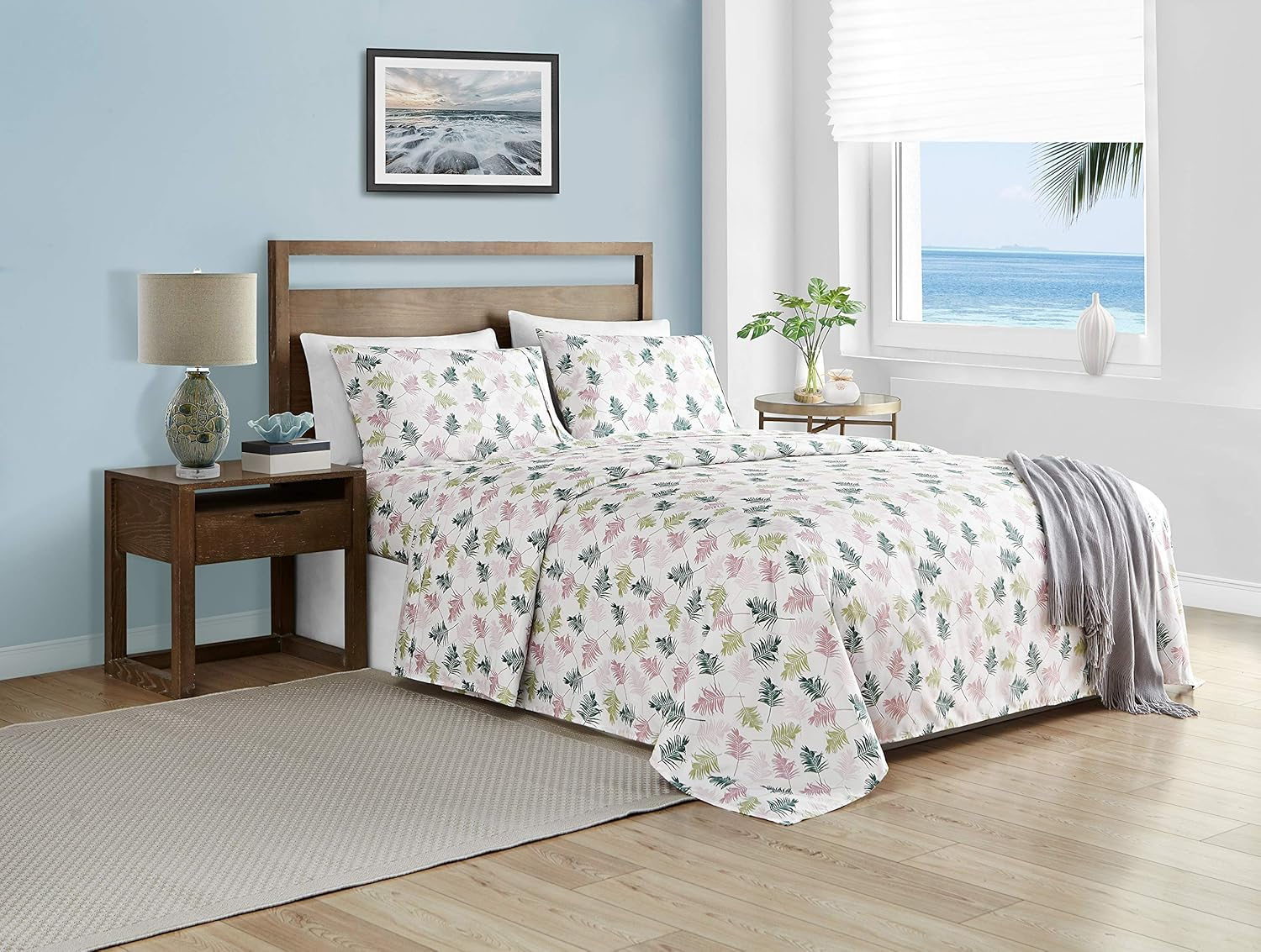 Elegant Comfort Ultra-Soft Double Brushed 6-Piece Microfiber Sheet Set Beautiful Tropical Patterns, and Vibrant Solid Colors, Luxury, All-Season Bed Sheet Set - Flamingo, Queen