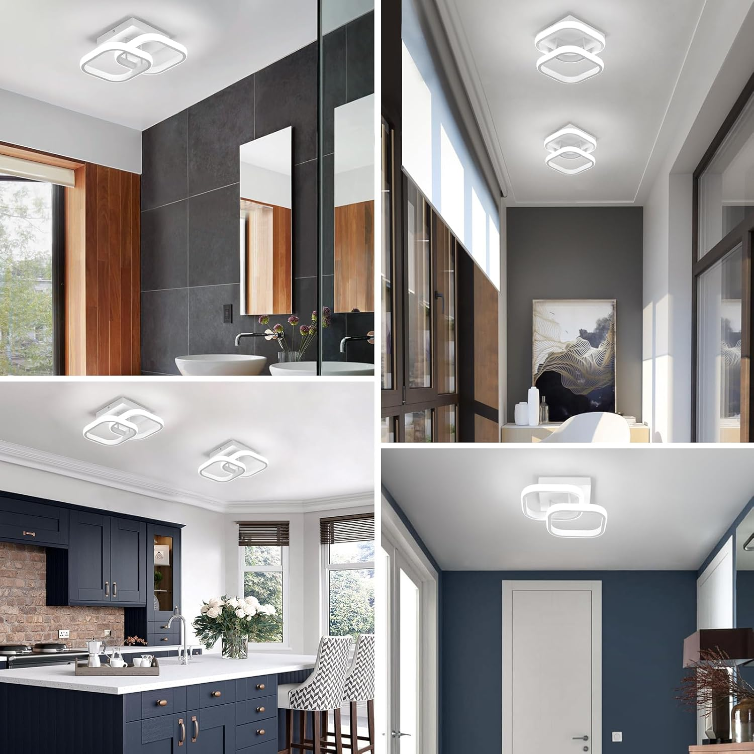 Ceiling Light Modern 22W LED Cool White 6000K Acrylic Square LED Ceiling Lamp for Hallway Office Bedroom Kitchen Living Room Ceiling Lights (White) - Silver - Cold Light - 6000K image number 3