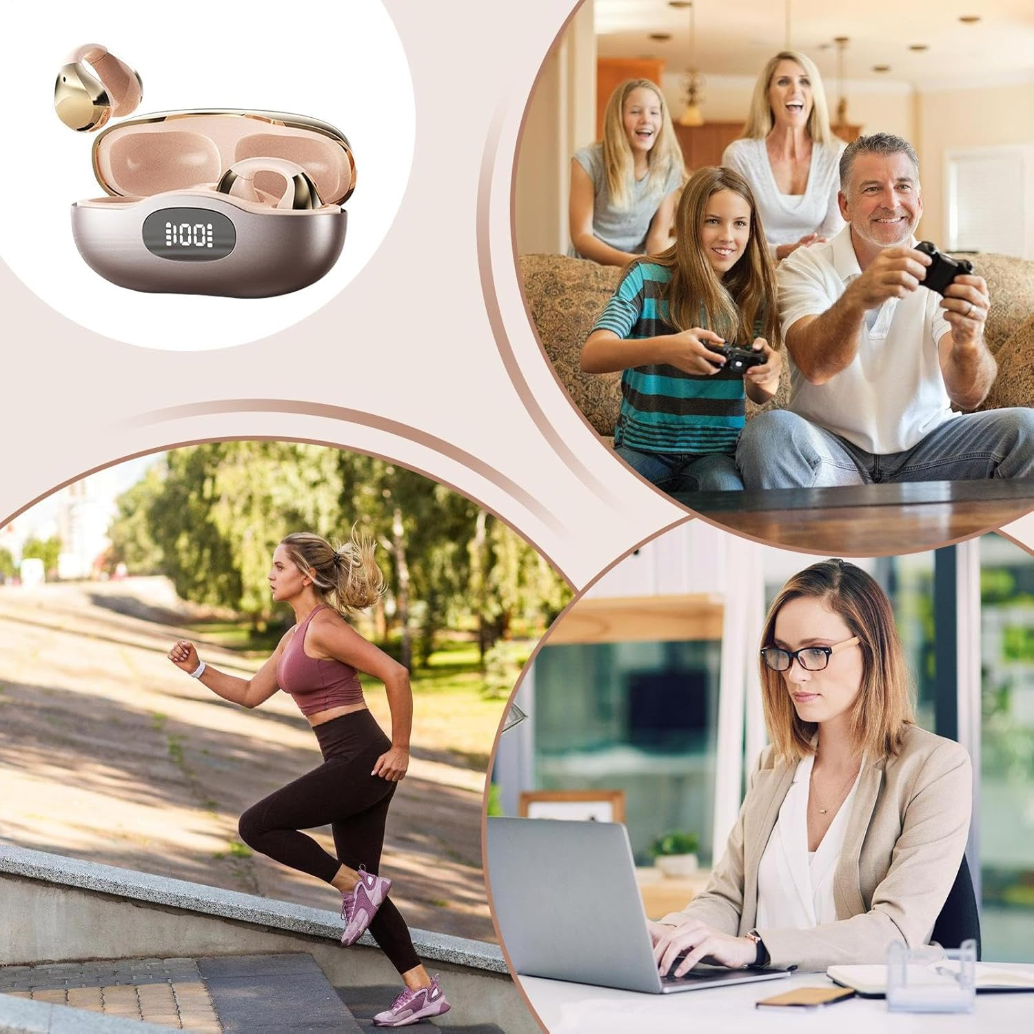 Open Ear Wireless Headphones, Stable Open Ear Headphones, Comfortable Lightweight Earphones Aesthetic Design for Running Sport Gym Outdoor Workouts Family image number 3