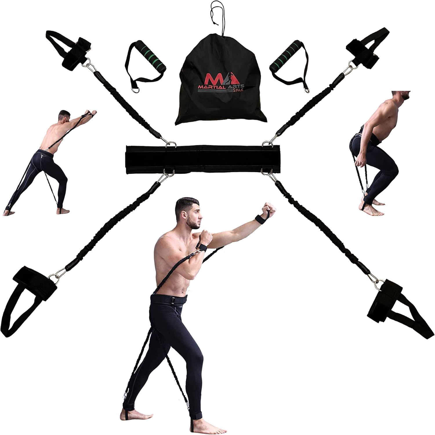 Boxing Resistance Bands for MMA Martial Arts Resistance Training at Home for Punches/Kicks, 150Lbs Exercise Bands Full Body Fitness Workout to Enhance Explosive Power/Speed/Agility - Red image number 2
