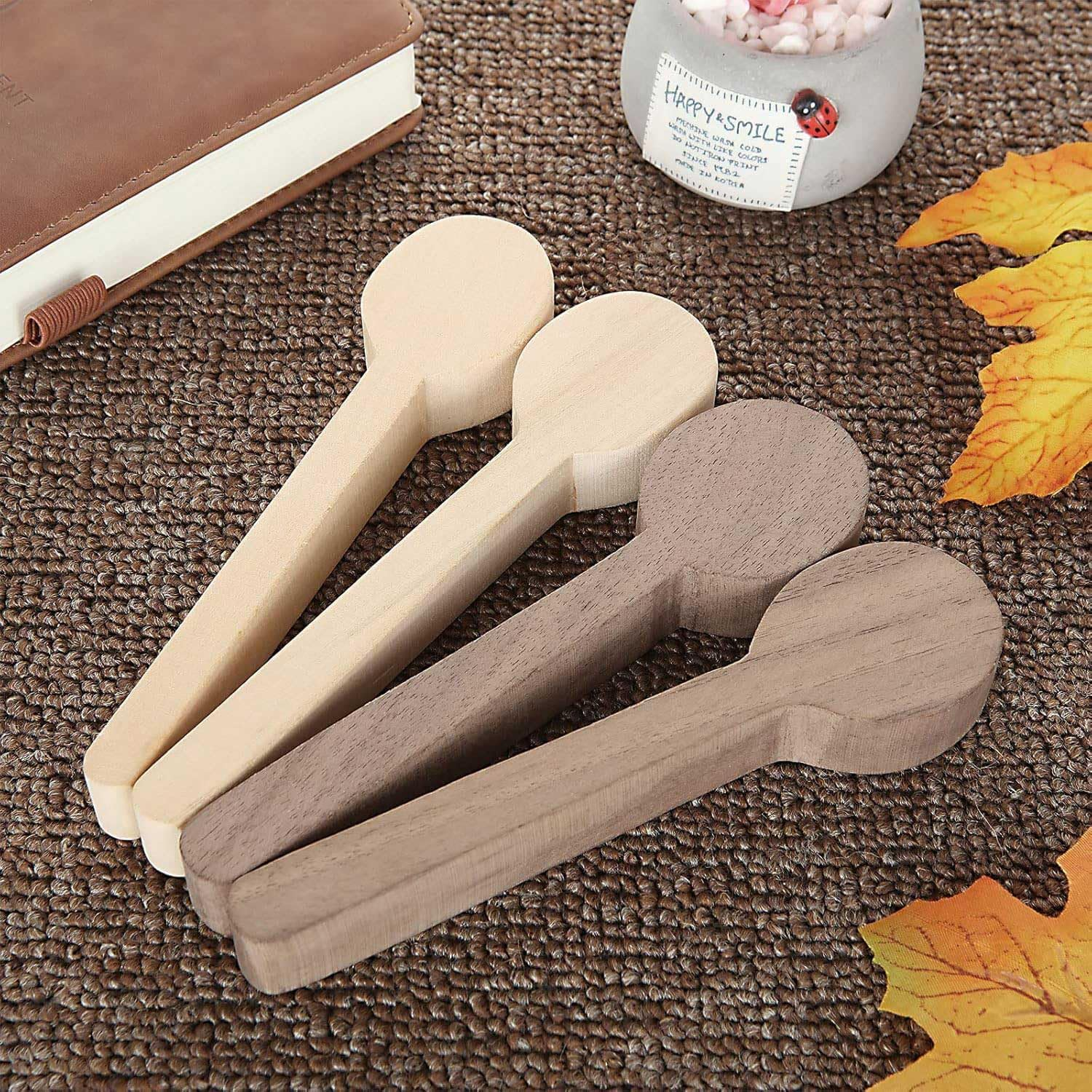 6 Pcs Spoon Carving Wood Blanks, Beech and Walnut Unfinished Wooden Craft for Whittling (6.2X1.6 Inch) image number 4
