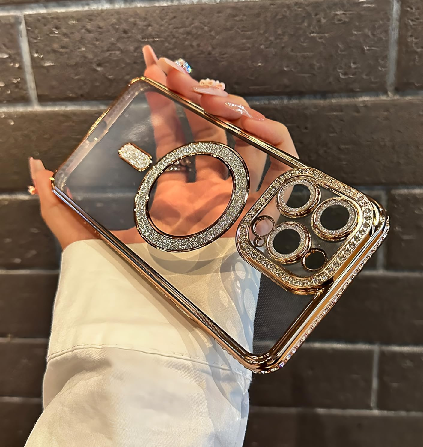 AMITOME Cute Glitter Case for Iphone 17 Pro Max 6.9 Inch,Sparkle Diamond Camera Cover & Shockproof [Compatible with Magsafe] Stylish Durable TPU Protective Phone Cover for Women & Girls-Gold image number 5