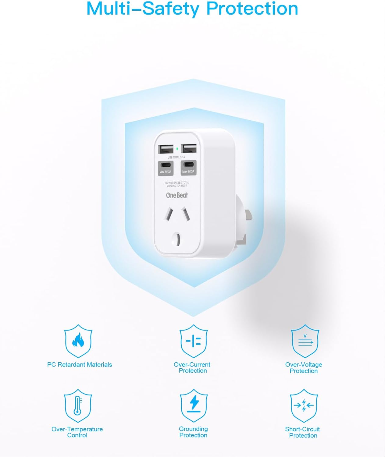 Power Board, Power Strip with 4 USB Ports (2 USB C), No Cord Extension Cord, Travel Power Plug, Travel Adapter, USB C Wall Plug, Cruise Essentials for Home, Office, Bedroom, Travel Accessories(Type I) image number 6