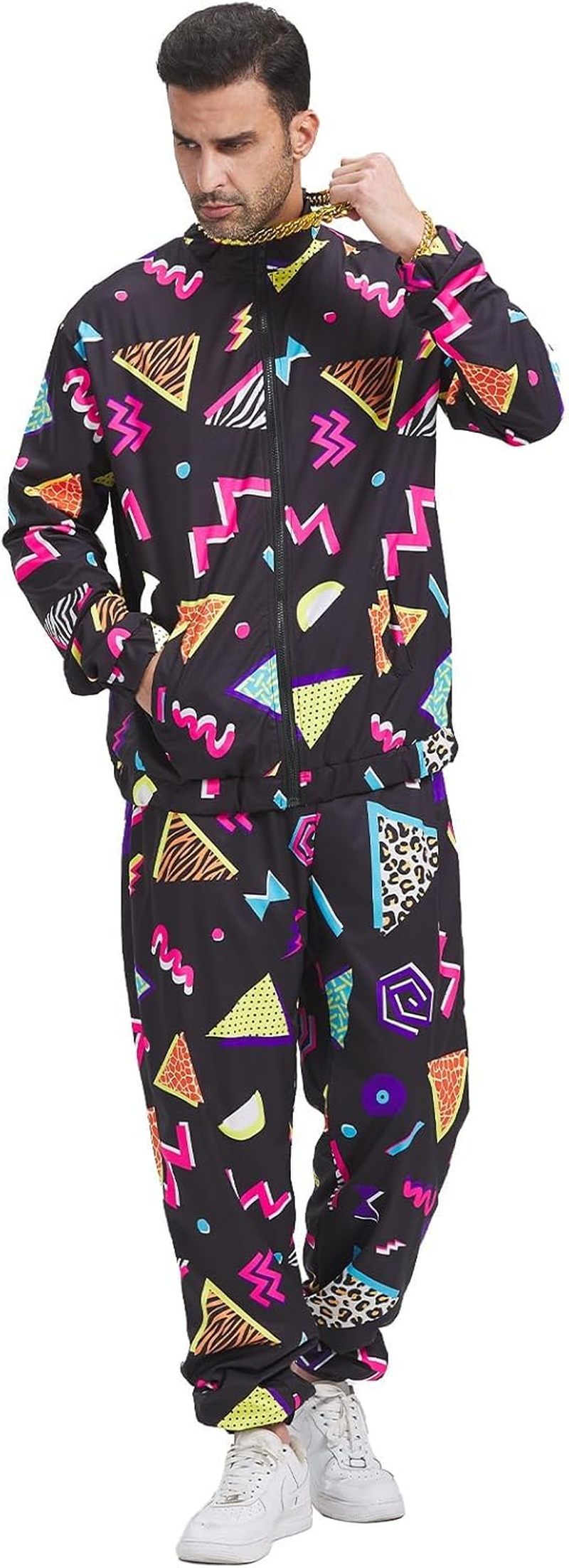 Slowton Women Men 80S 90S Costume - Retro Tracksuit Set Lightweight Long Sleeve Zippered Jacket Pant Set, Fashion Disco Clothing Outfit Sportswear Hip Hop Tracksuit for Rock Festivals Carnival Party