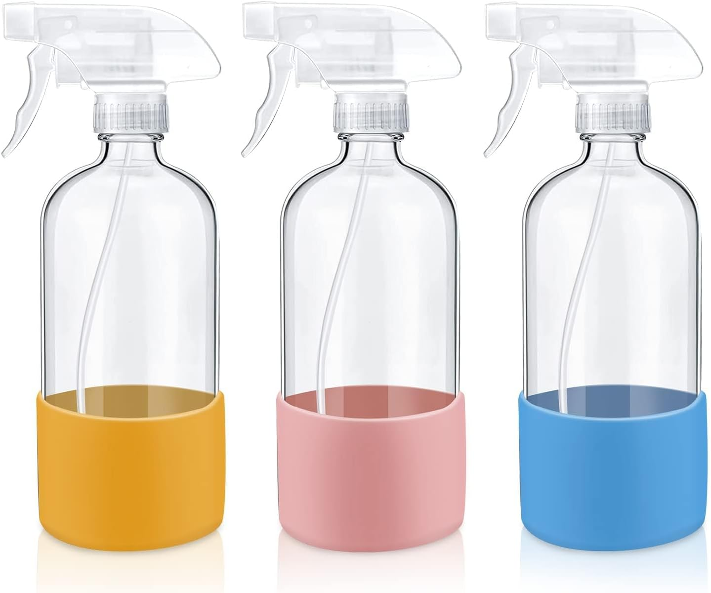 Glass Spray Bottles with Silicone Sleeve, 500Ml, 3-Pack, Blue and Pink (Blue, Pink, Transparent Yellow) image number 3
