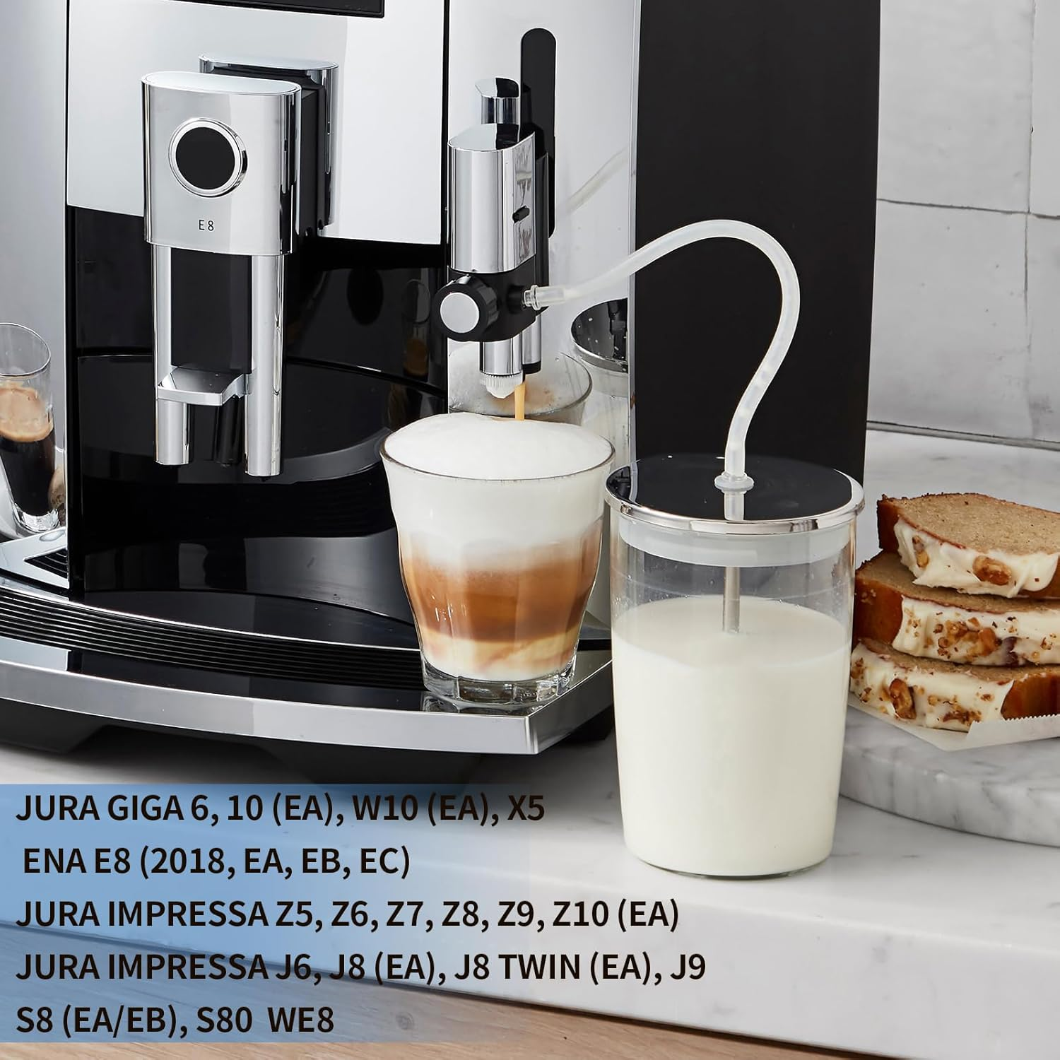 Milk Tube Hose Set for Jura ENA E8,GIGA 6 10 W10,IMPRESSA J6 J8 J8Twin Z5 Z6 Z7 Z8 Z9 Z10, S8 S80 WE8 Fully Automatic Coffee Machines(5 Milk Hoses 14.2In, 5 HP3 Milk Hose Connectors, Cleaning Brush)