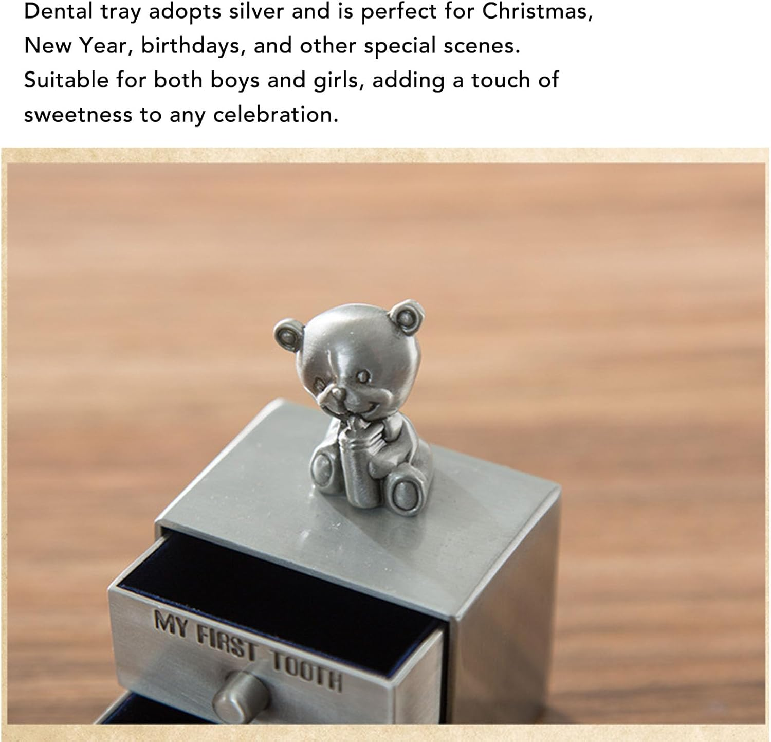 Teeth Keepsake Box for Boys and Girls Baby Tooth Fairy Box with Bear Decor Drawer Alloy Structure Soft Inner Wall Suitable for Christmas New Year Birthdays image number 1