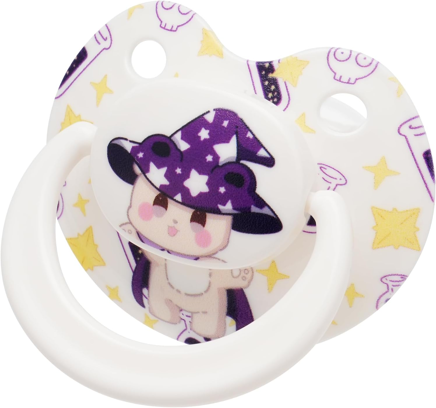 Big Shield Adult Pacifier: Cute Bear Large Size Paci for Anxiety - Soft Silicone Bigger Nipple Binky for Autism Bear White