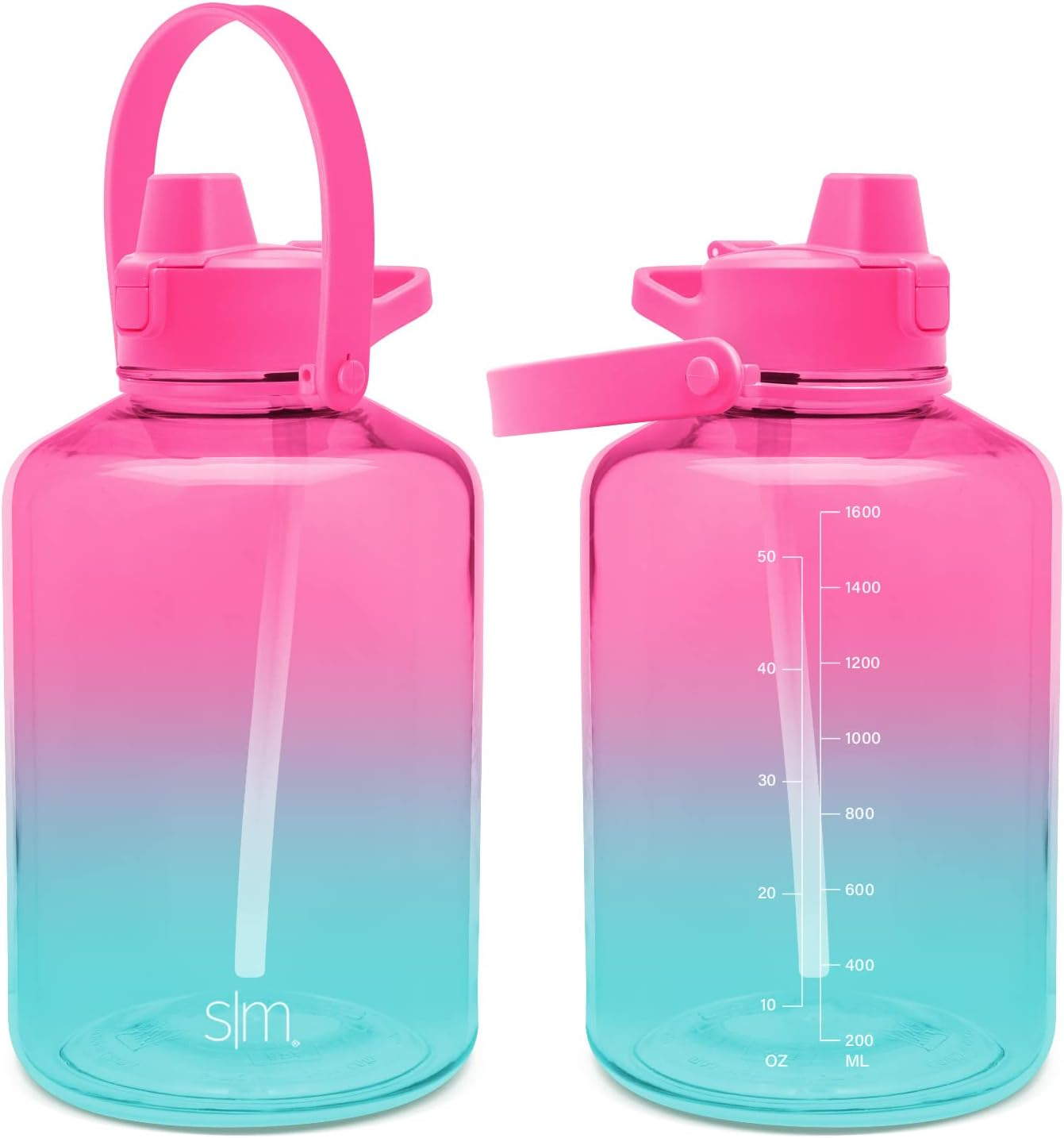 Simple Modern Half Gallon 64 Oz Water Bottle with Push Button Silicone Straw Lid & Motivational Measurement Marker | Large Reusable Tritan Plastic Water Jug | Summit Collection | Deep Ocean image number 6