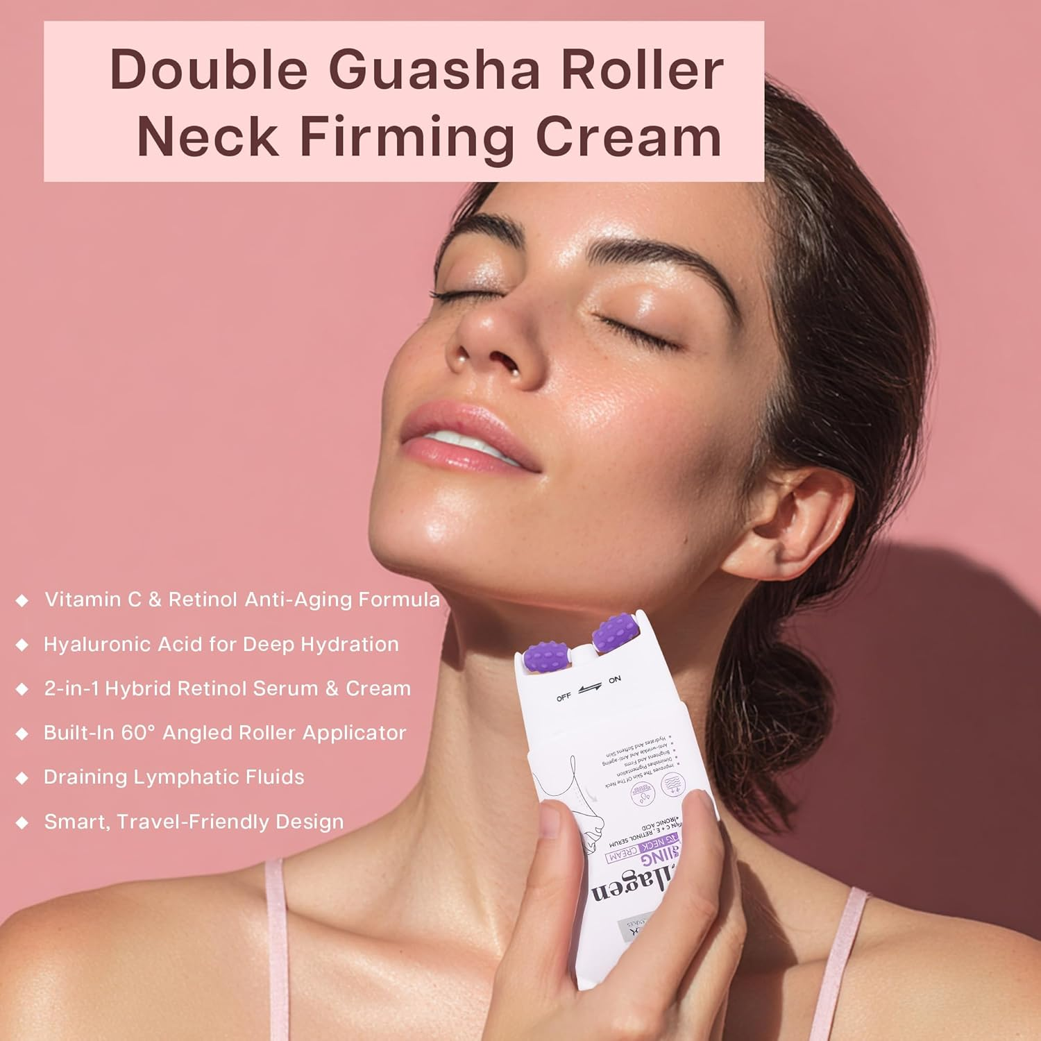 TINYLENS SADOER Retinol Neck Firming Cream with Dual Massage Rollers, Lifting Moisturizer for Fine Lines, Jawline & Elasticity, Hydrating D&eacute;collet&eacute; Cream, 3.8 Oz image number 3