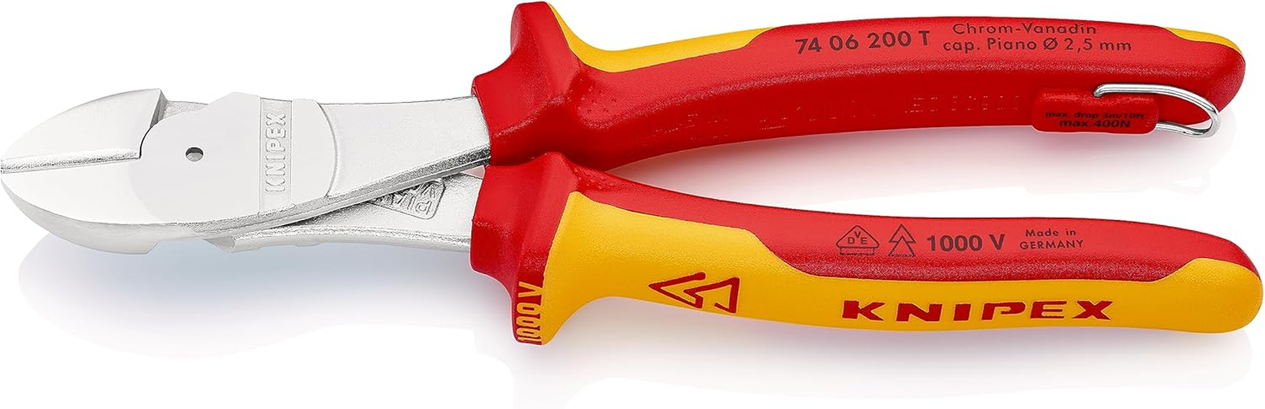 Knipex 74 06 250 T BK Tethered High Leverage 1000V Diagonal Cutter, 250 Mm Length