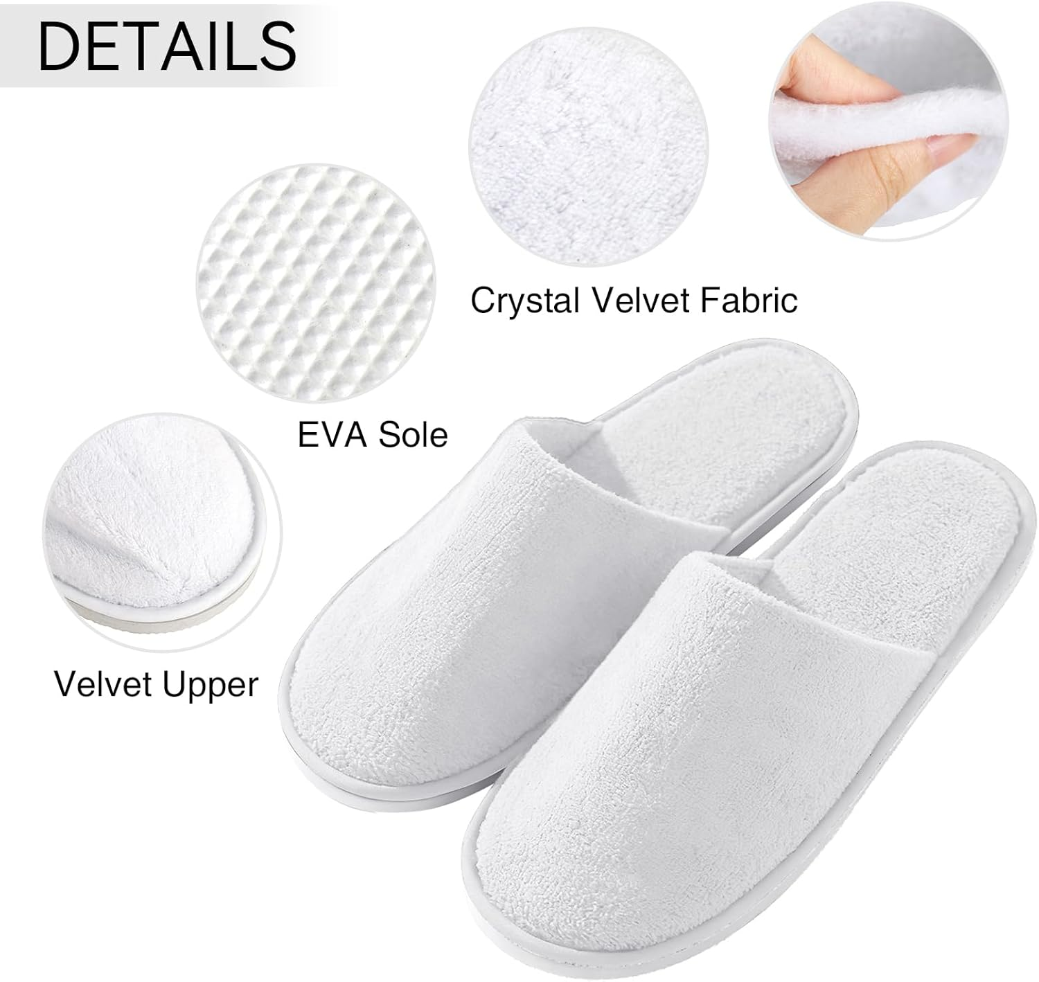 UINOFER 10 Pairs Spa Slippers, Disposable Hotel Cotton Velvet Closed Toe Slippers for Home, Bedroom, Bathroom, Indoor, Hotel or Commercial Use
