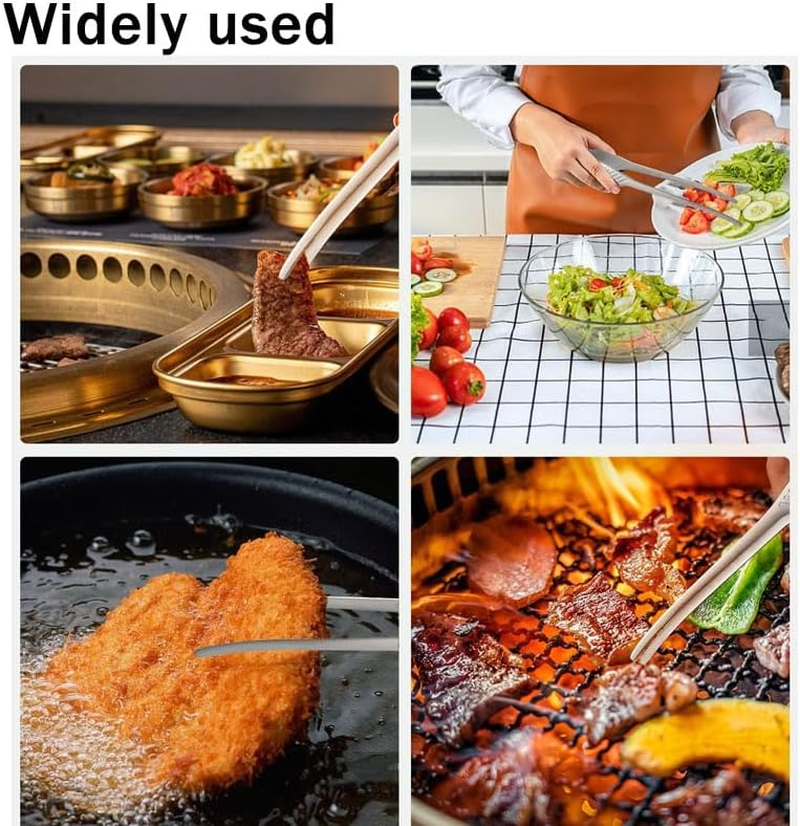 4Pcs Stainless Steel Grill Tongs，Kitchen Tongs for Cooking，Salad, Grill, Camping, Buffet, Oven（Silver