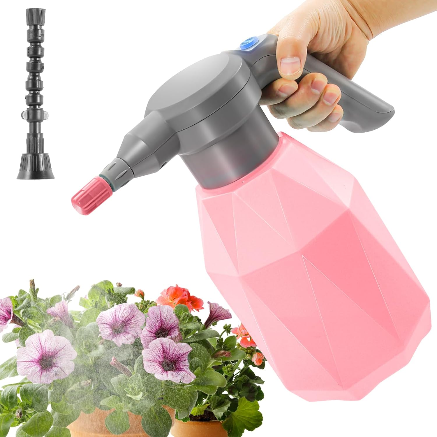 Sideking 0.5 Gallon Electric Spray Bottle Plant Mister for Indoor/Outdoor Plants, 2L Automatic Watering Can Rechargeable Battery Powered Sprayer with Adjustable Spout for Garden, Fertilizing, Cleaning