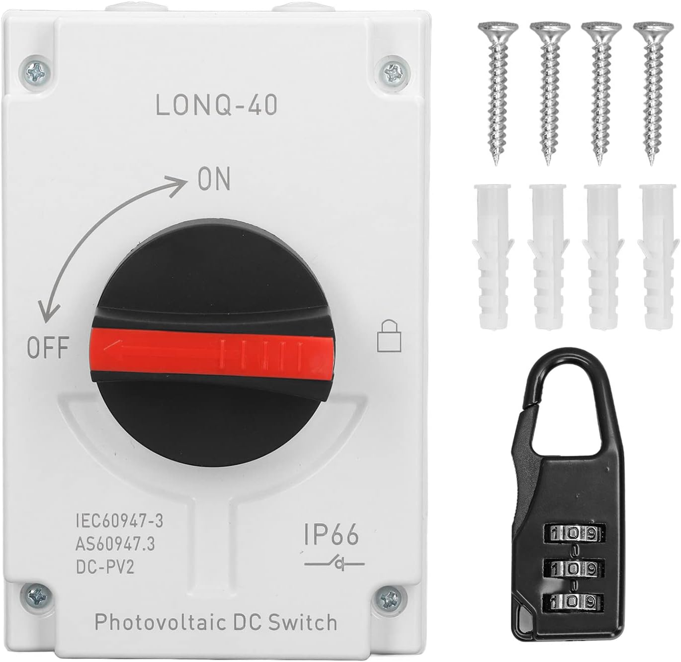 Pyhodi Solar Disconnect Switch, 4P 32 Amp DC1200V Isolator Switch with IP66 Waterproofing Enclosure for Rooftop Systems Rvs and Boats, Solar Wind Power Parts Accessories image number 2