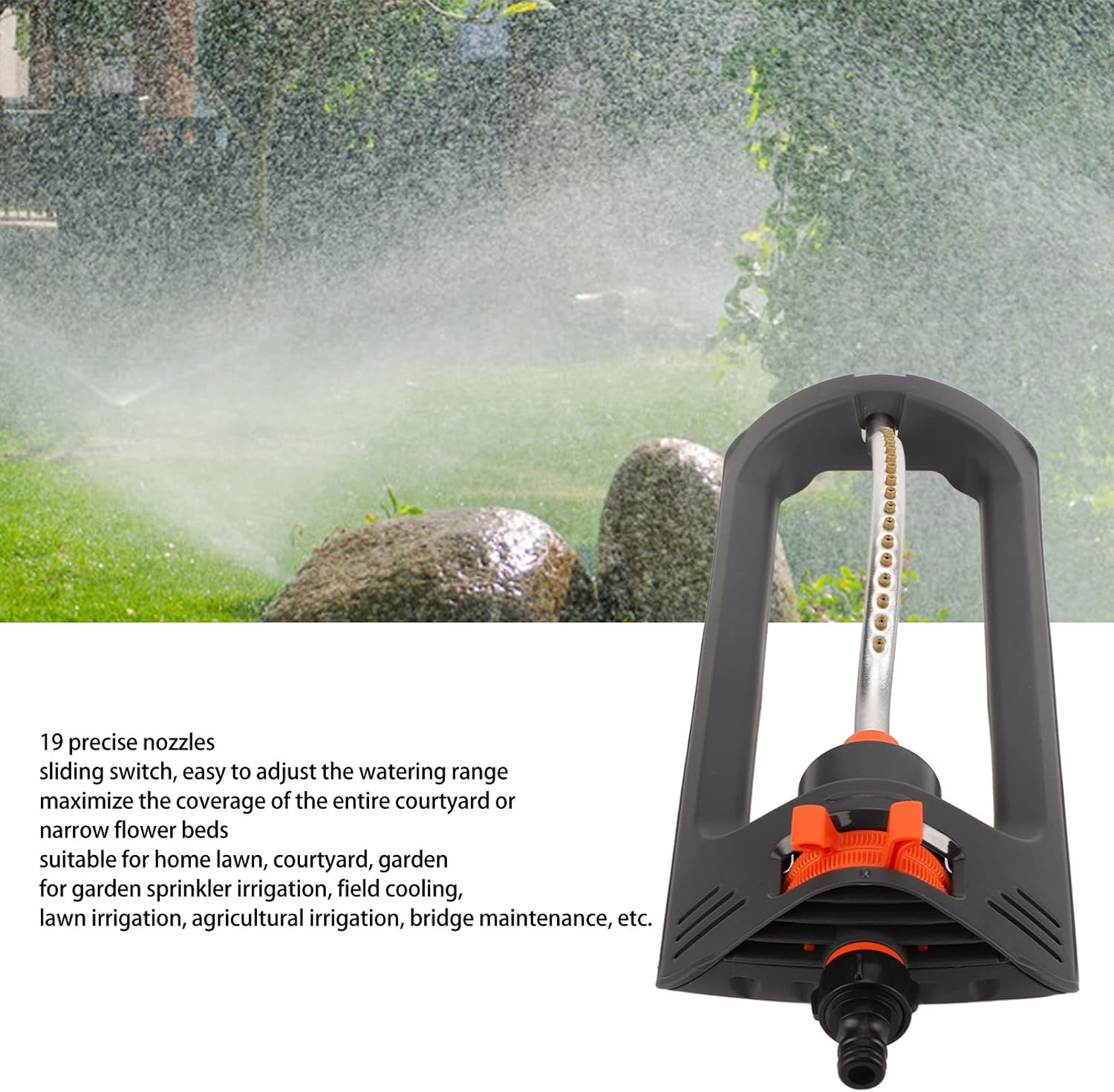 Ejoyous 19 Nozzle Automatic Oscillating Sprinkler, 4 Water Spray Modes (Double-Side/Left/Right/Middle) Plastic Base, Adjustable Irrigation Range for Lawn/Courtyard/Garden/Farm