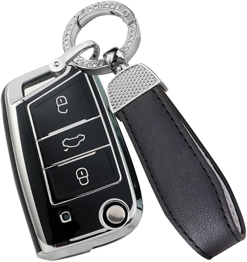 Ontto Car Key Fob Cover Fit for VW Golf 7 MK7 Polo T-ROC Tiguan Skoda Superb Octavia Seat Leon Ibiza Flip Key Case Keyring Key Holder Shell Bag Keychain Decorative Accessories