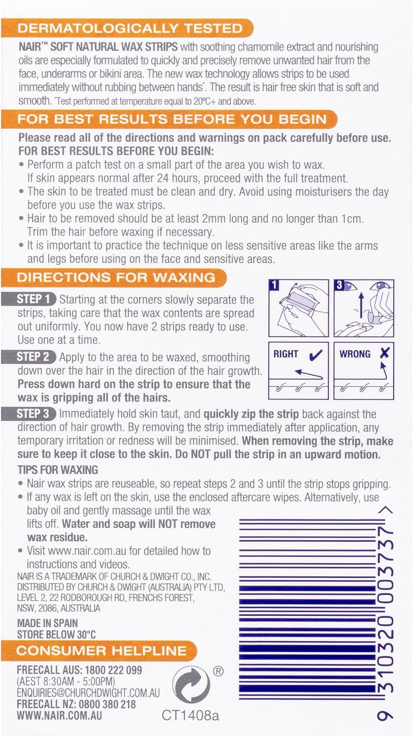 Nair Natural Mini Wax Strips for Face & Bikini - Easy to Use - No Heating Required - Results up to 4 Weeks - 20 Pack image number 6