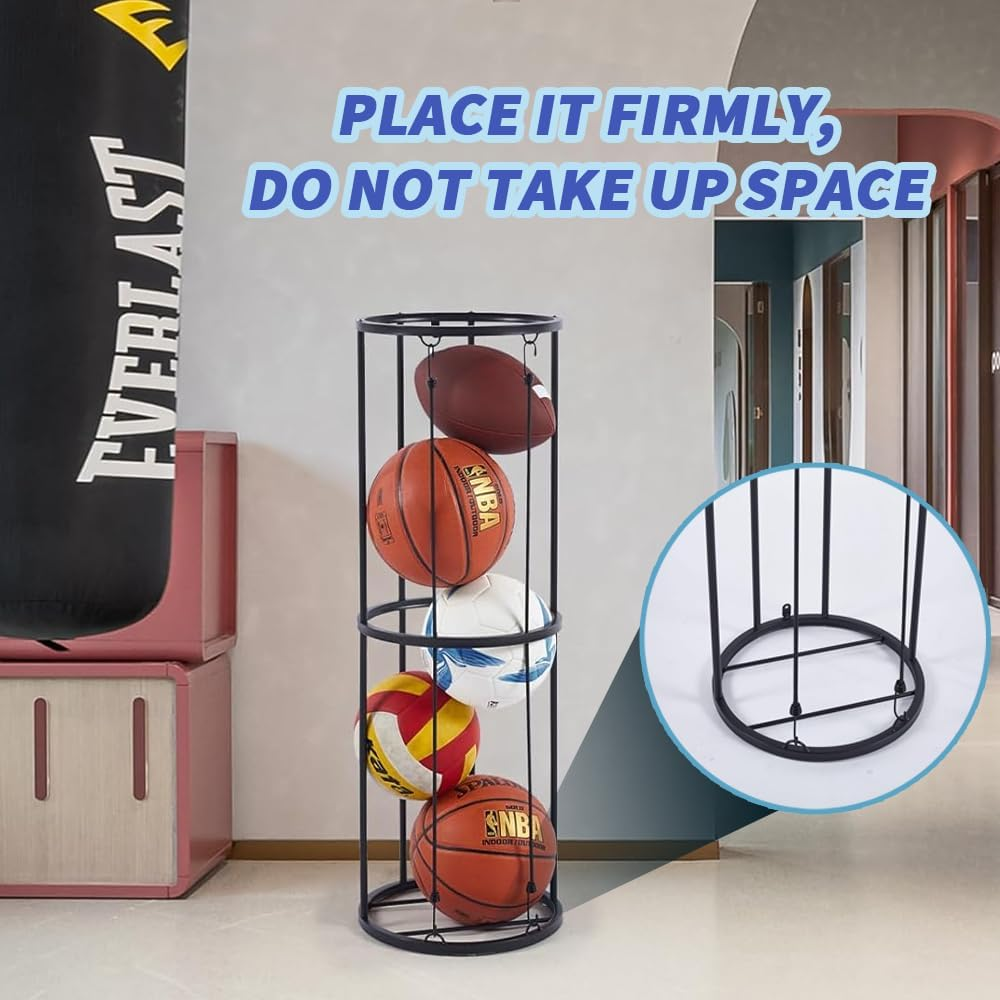 MOTRAIN Wall-Mounted Multi-Sport Ball Rack, Sports Equipment Organizer, Vertical Garage Storage for Basketballs, Soccer Balls & More,Ideal for Gym, School & Home Use image number 4